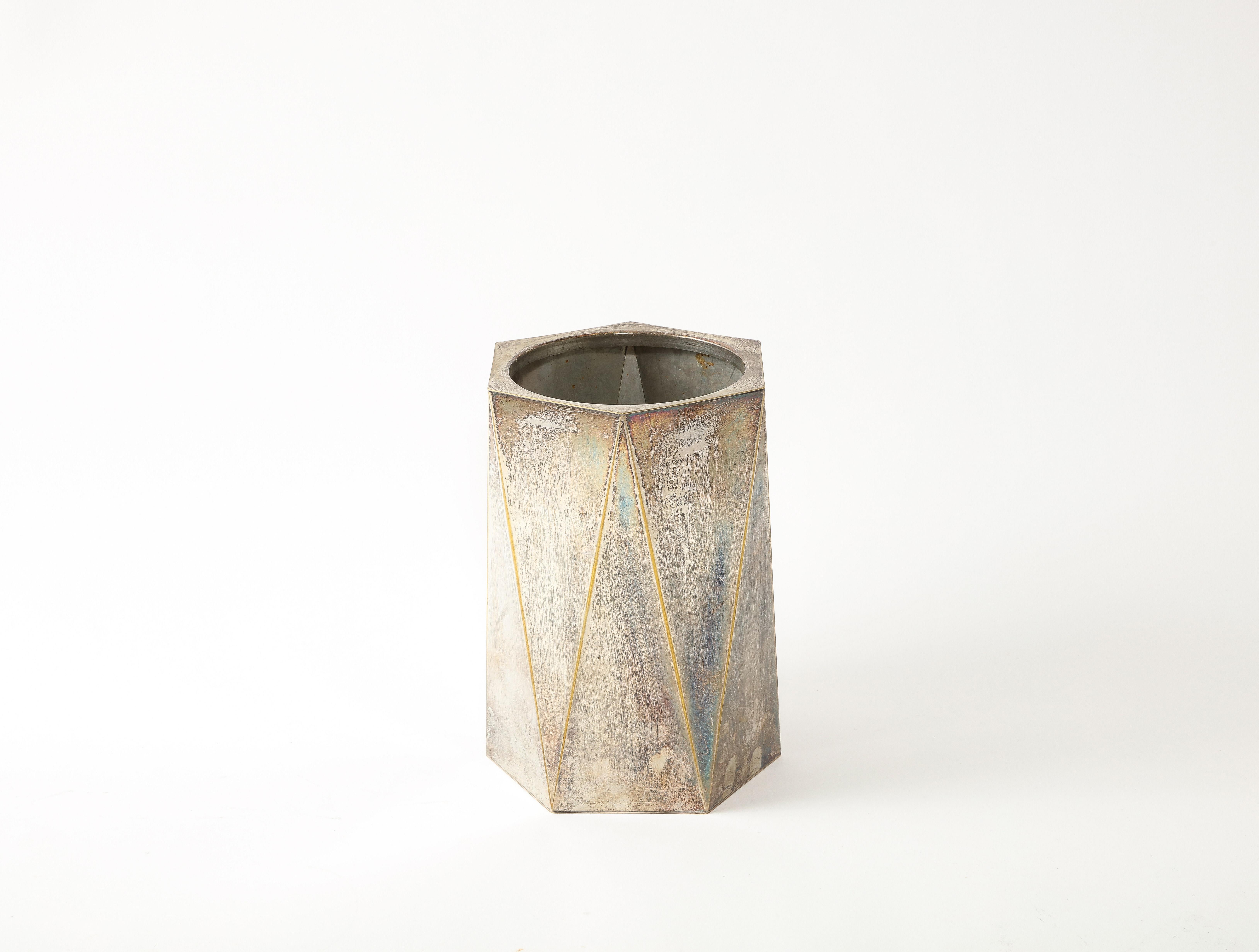 Brass Lancel Silver Plated Vase, France 1960's For Sale