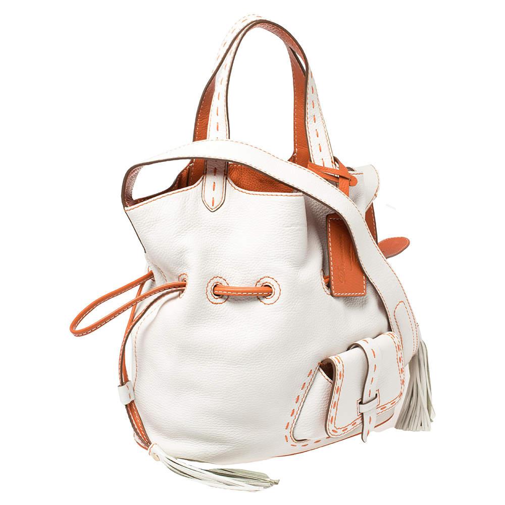 Lancel White/Orange Leather Premiere Flirt Bucket Bag In Good Condition In Dubai, Al Qouz 2
