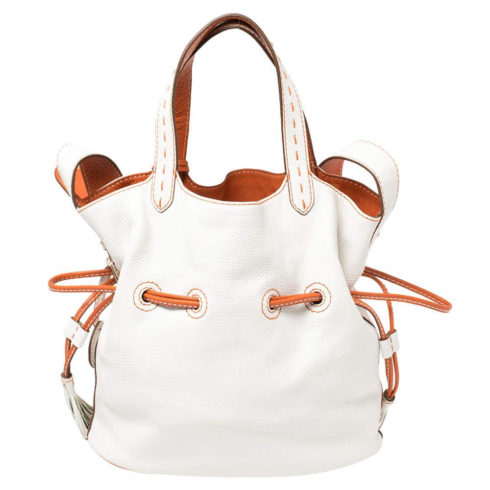 Women's Lancel White/Orange Leather Premiere Flirt Bucket Bag