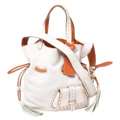 Lancel White/Orange Leather Premiere Flirt Bucket Bag