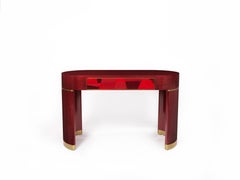 A. Lancelot Schreibtisch/Schminktisch aus rotem Intarsienfurnier und Hochglanzlack
