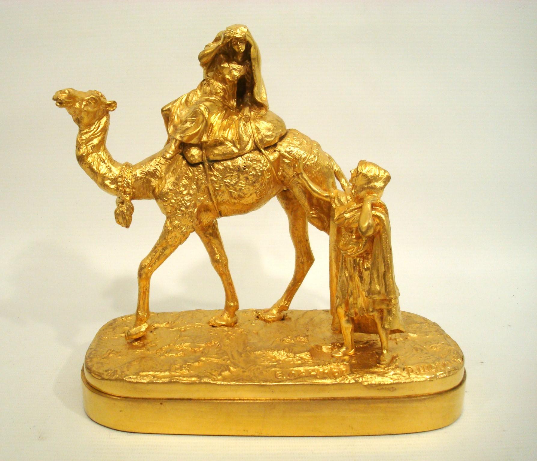 Fantastic Gilt Bronze Russian Sculpture of a scene in the desert with a woman on a camel back. 

Lanceray, Eugeny
Eugeny Alexandrovich Lanceray (1848 – 1886). (Evgeni, Eugene, Lansere).

The most known Russian sculptor of 19th century. Was very