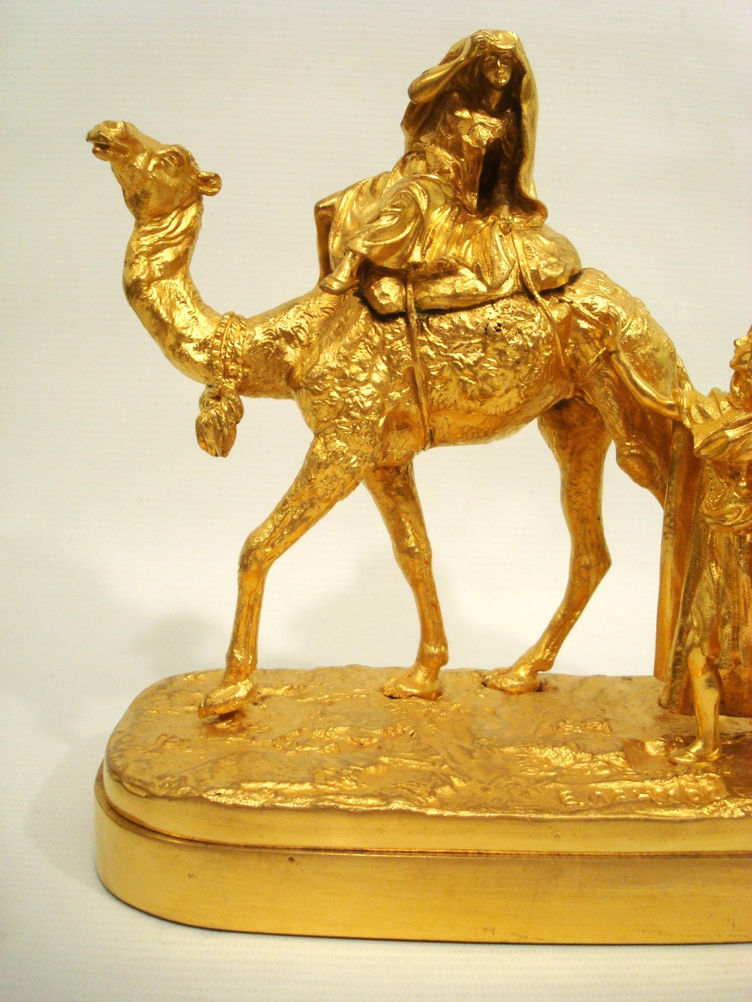 Victorian Lanceray, Eugeny Gilt Bronze Sculpture of a Woman over a Camel 1883