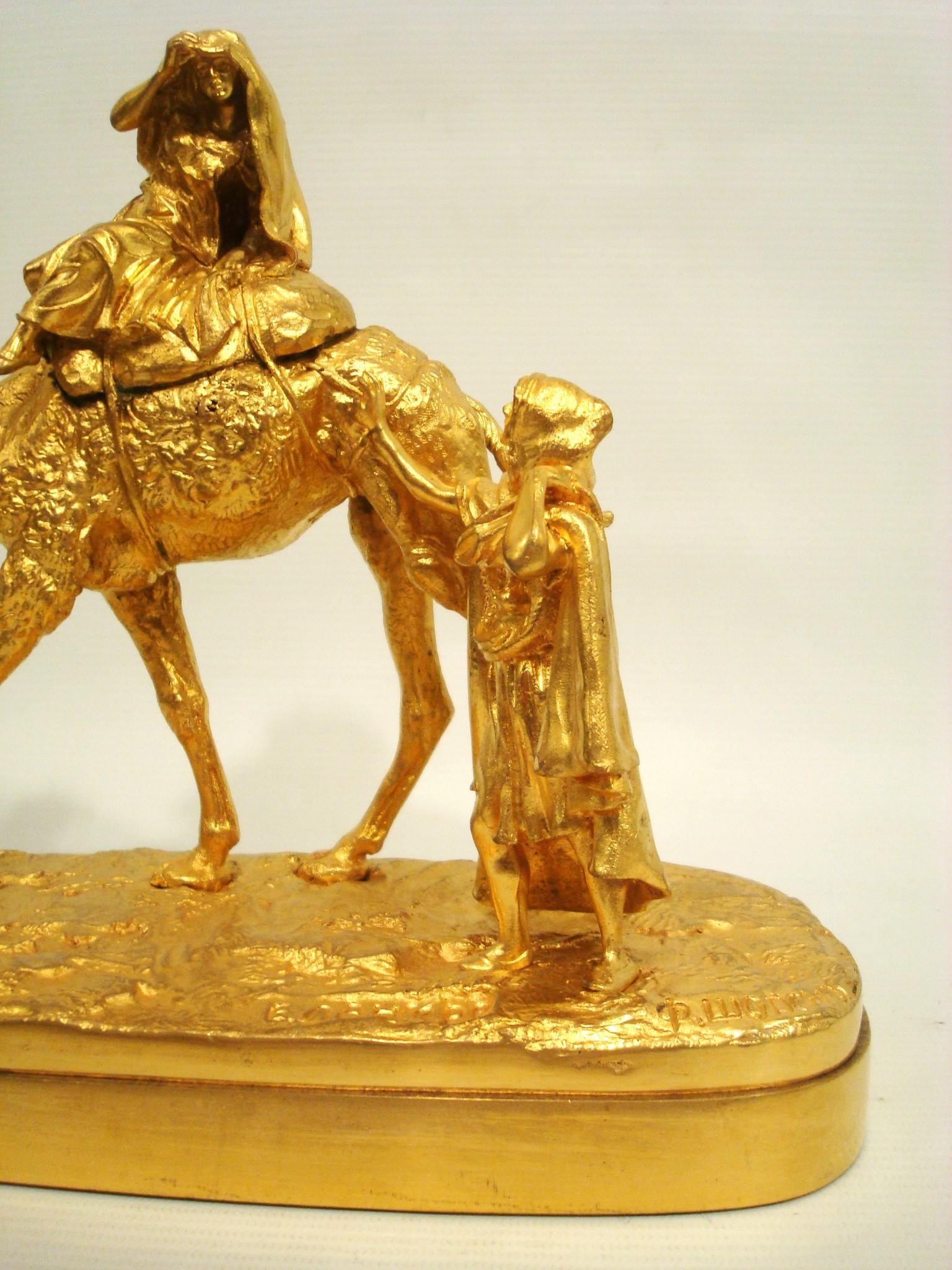 Russian Lanceray, Eugeny Gilt Bronze Sculpture of a Woman over a Camel 1883