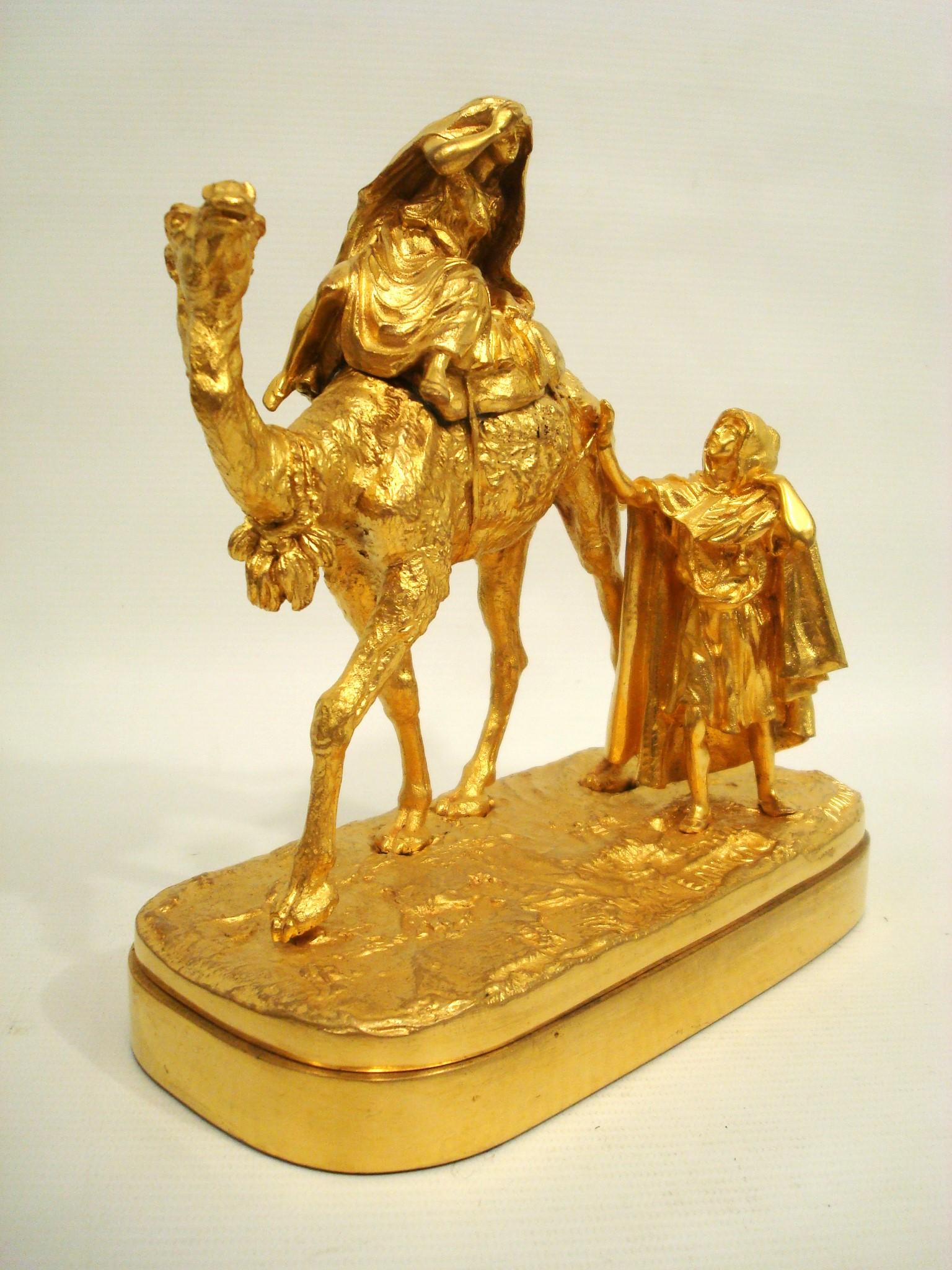 Lanceray, Eugeny Gilt Bronze Sculpture of a Woman over a Camel 1883 In Good Condition In Buenos Aires, Olivos