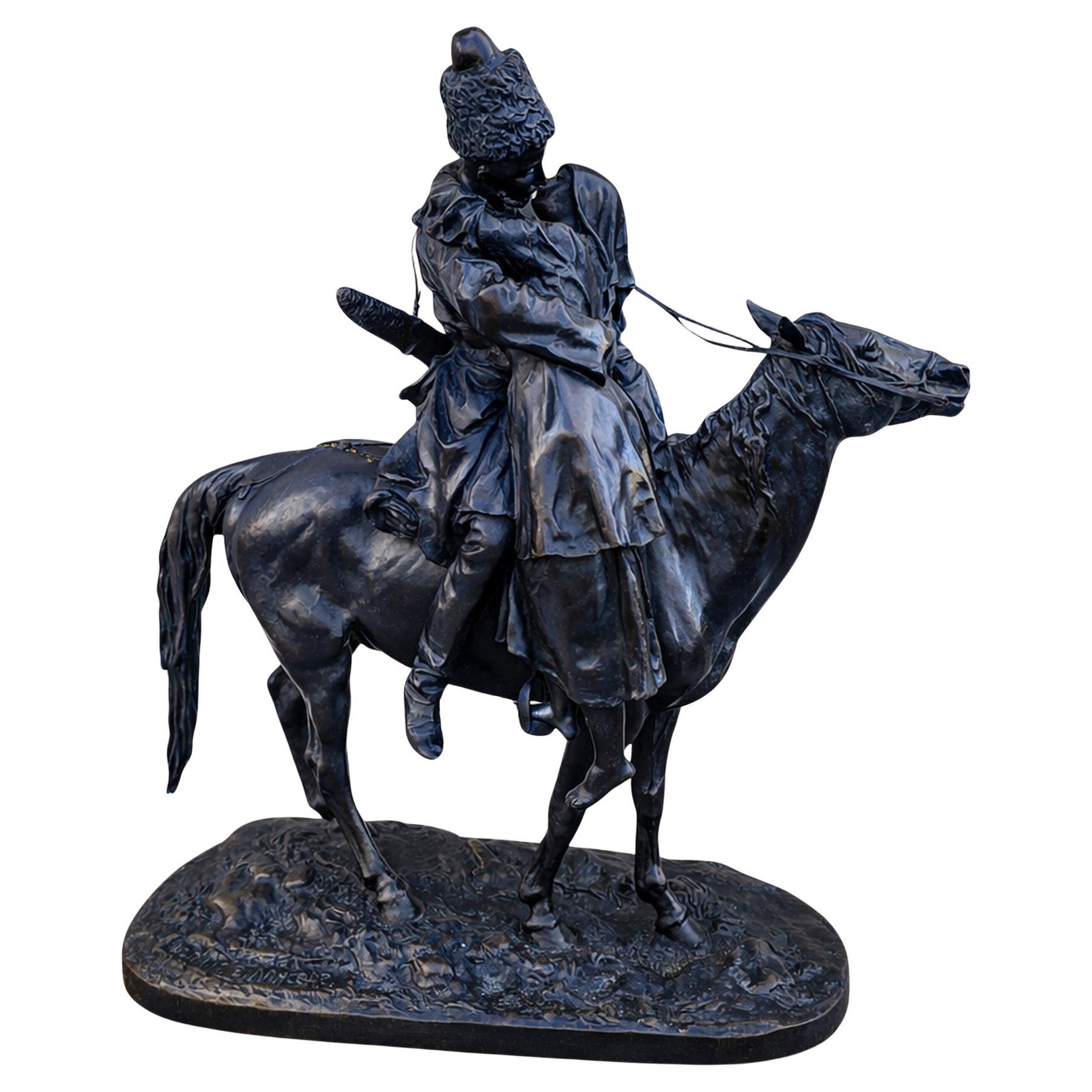 Lanceray, The Cossack
s Farewell, Signed Bronze, Late 19th Century