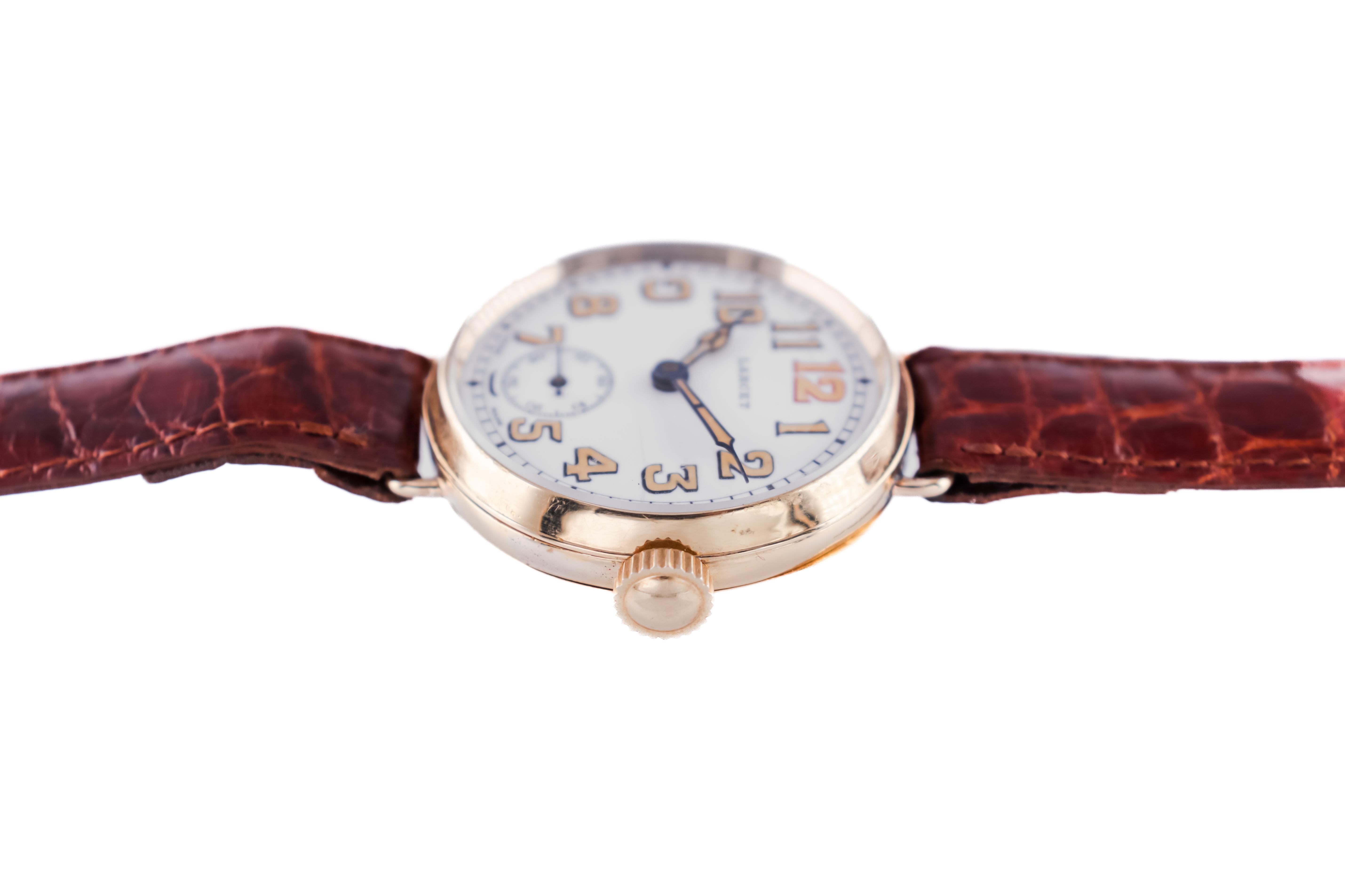 Women's or Men's Lancet 18 Kt Yellow Gold Campaign with Kiln Fired Enamel Dial Trench Style 1915