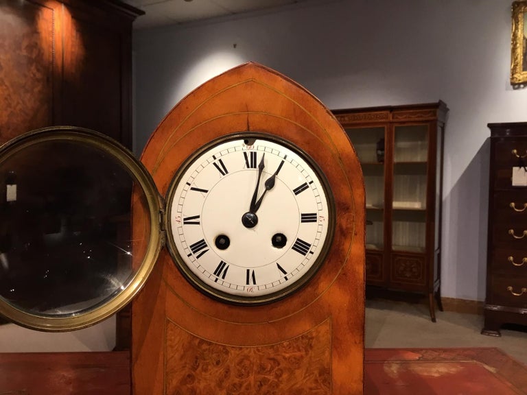 Lancet Shaped Inlaid Mantle Clock English Edwardian Period at 1stDibs