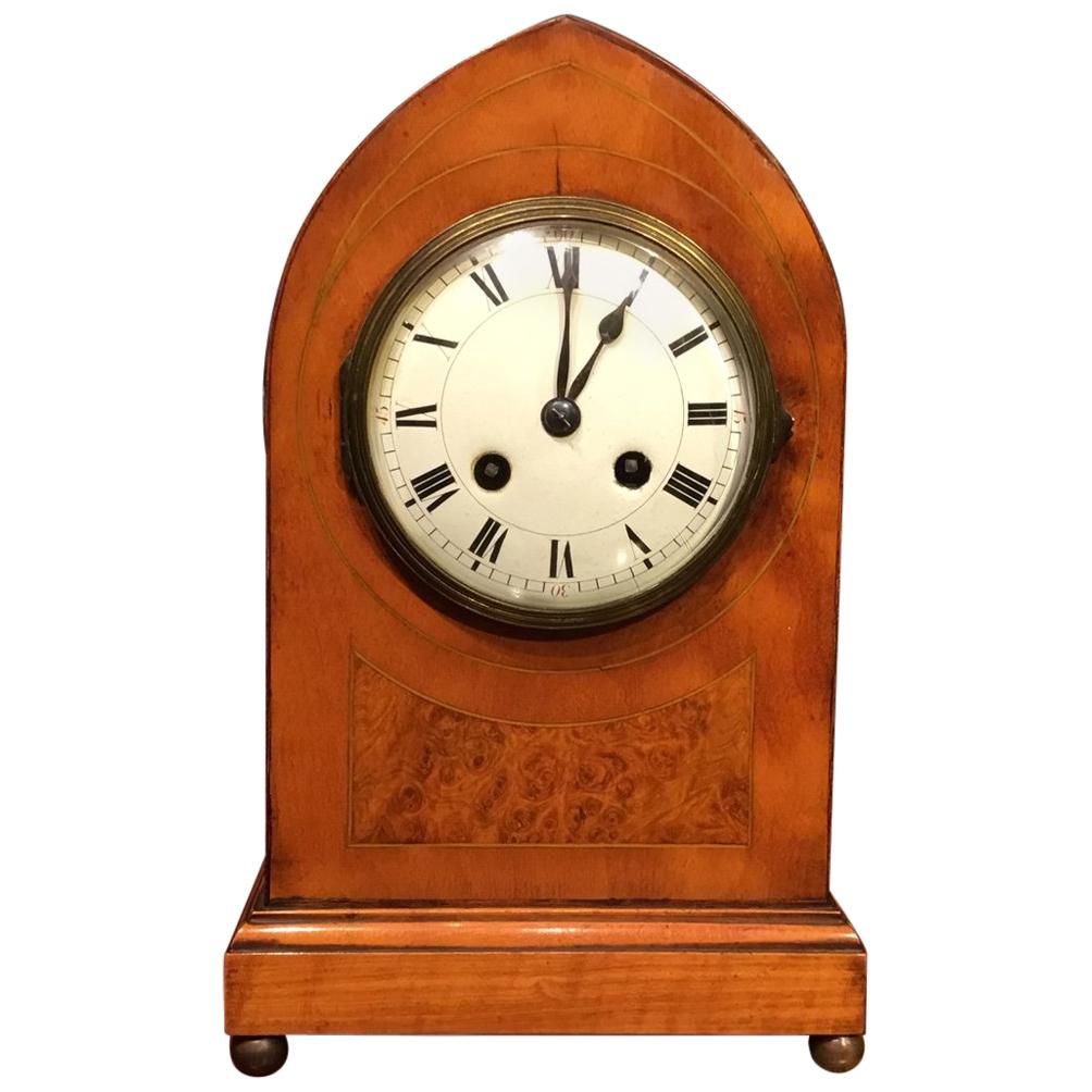 Lancet Shaped Inlaid Mantle Clock English Edwardian Period at 1stDibs