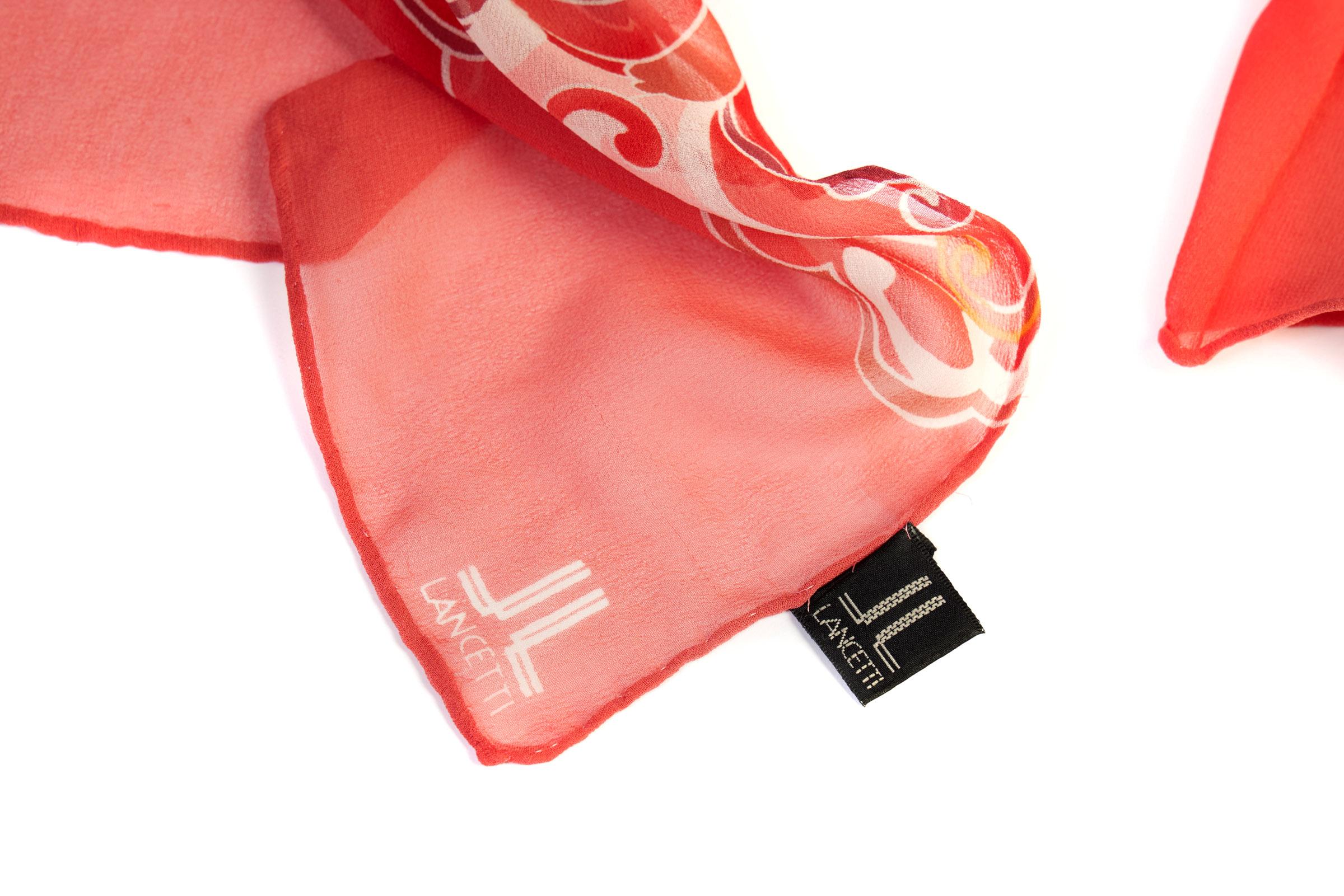 Lancetti Coral Silk Chiffon Scarf In Good Condition For Sale In West Hollywood, CA