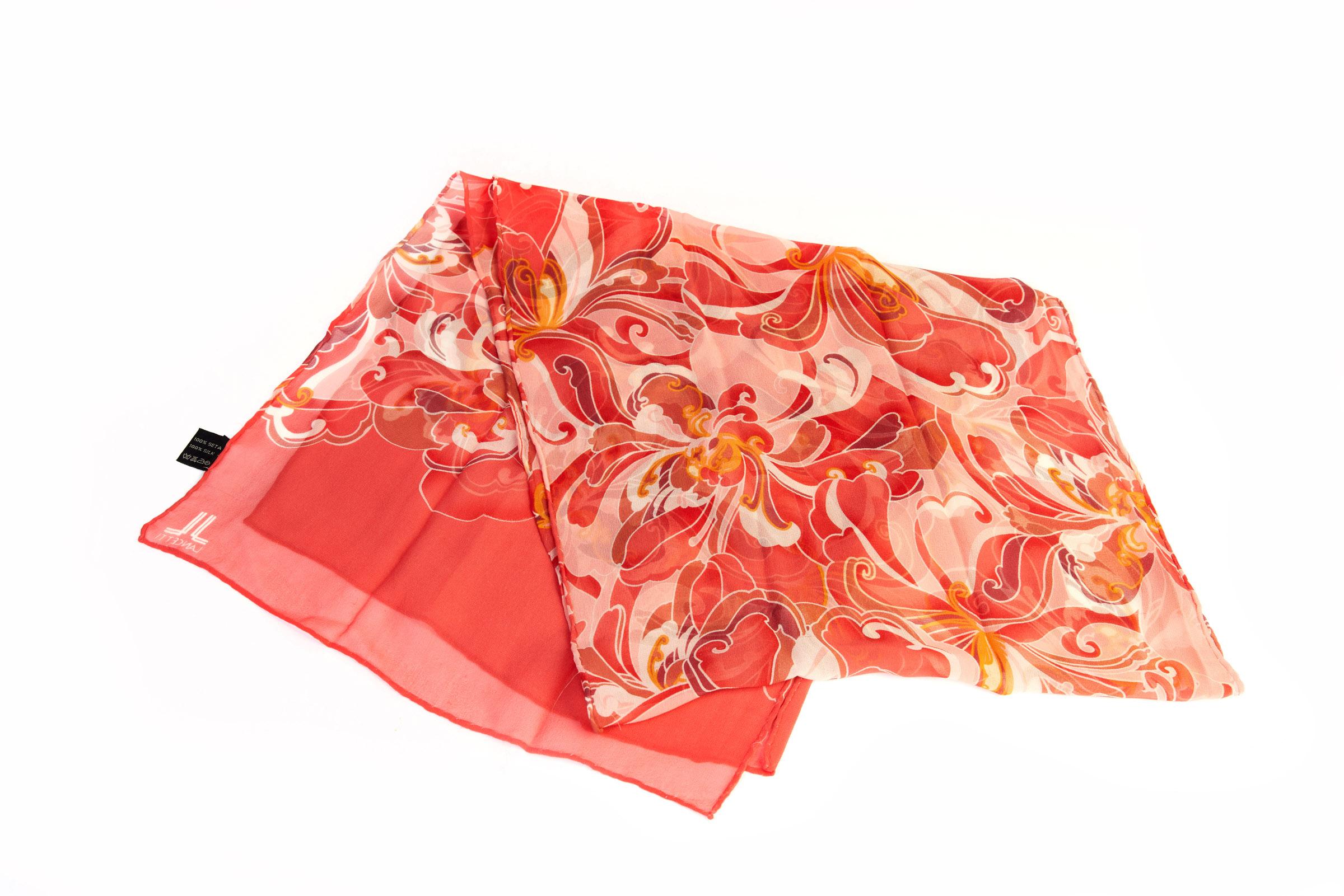 Women's Lancetti Coral Silk Chiffon Scarf For Sale