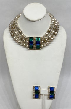 Lancetti of Italy, collier et boucles d'oreilles en perles et strass, années 1980