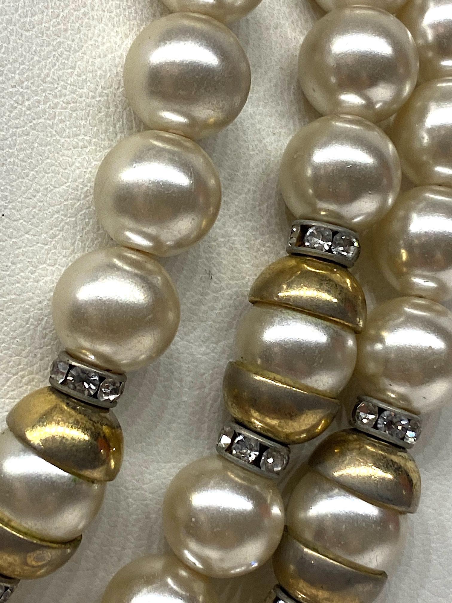 Lancetti of Italy 1980s Pearl and Rhinestone Necklace & Earrings In Good Condition In New York, NY