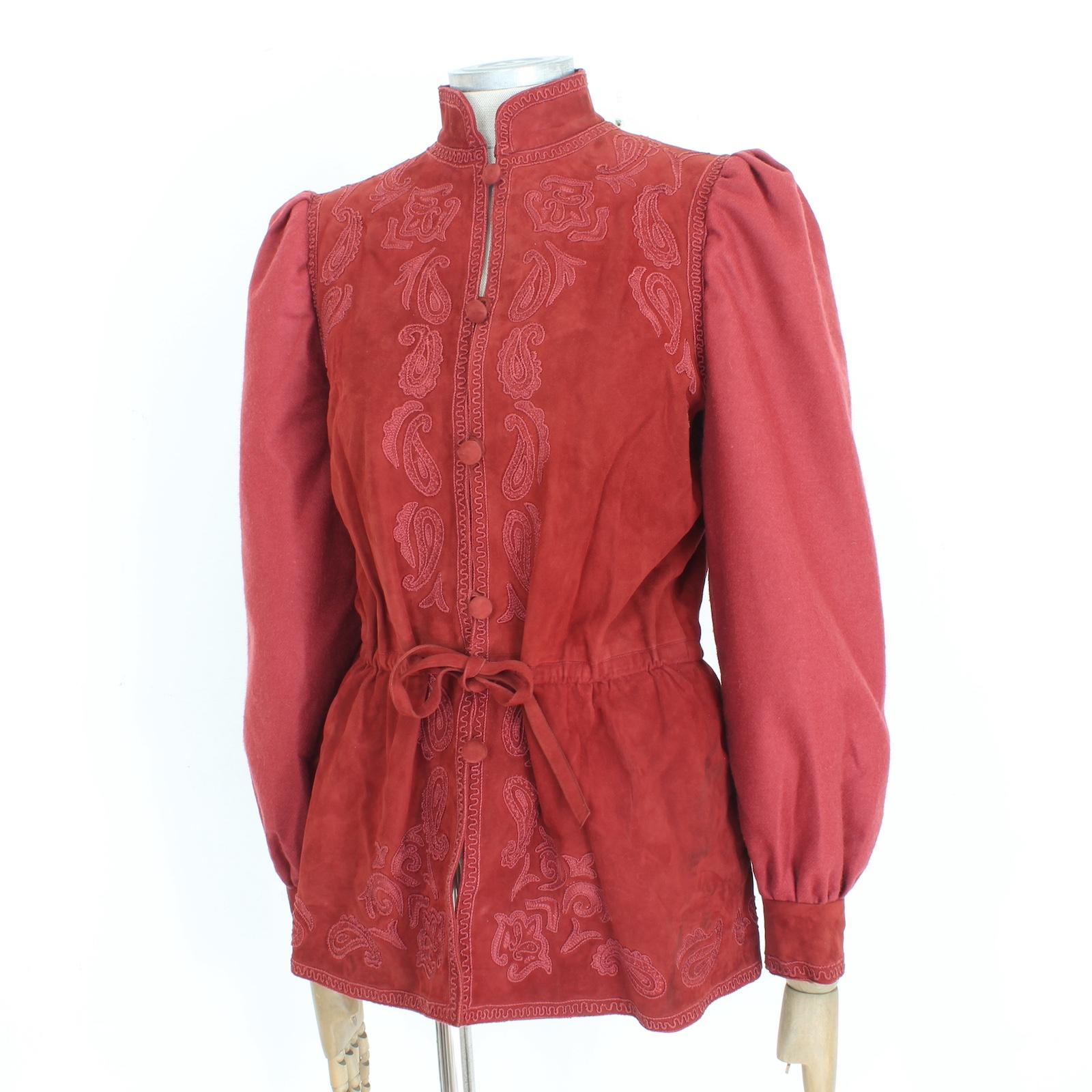 Women's Lancetti Red Leather Paisley Jacket Blazer 1980s