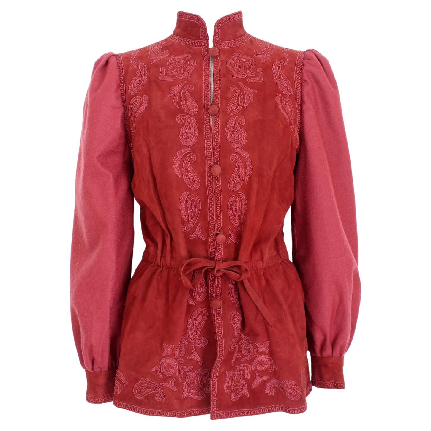 Lancetti Red Leather Paisley Jacket Blazer 1980s For Sale
