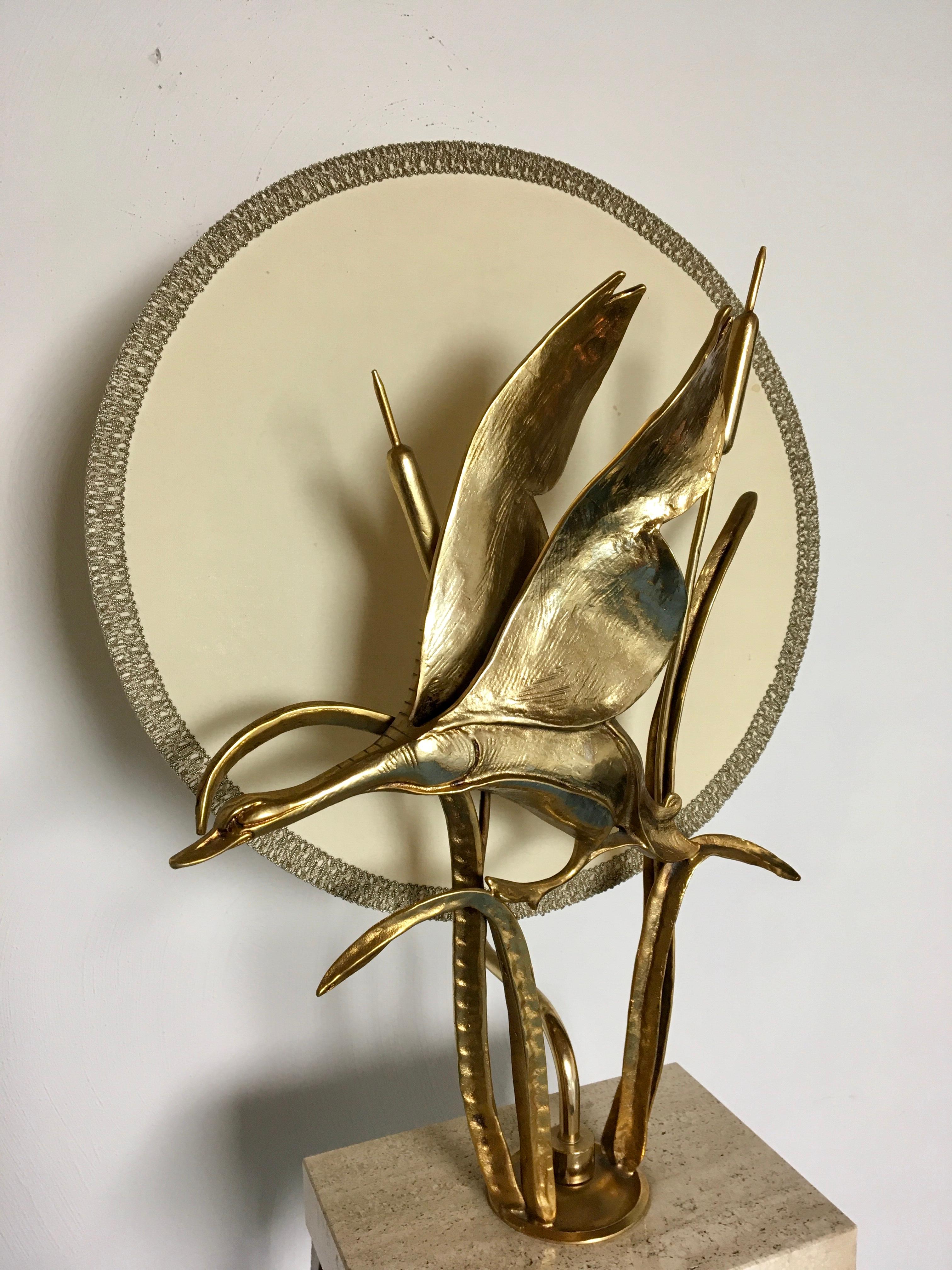 Hollywood Regency Lancia Table Lamp with flying Birds in sunset For Sale