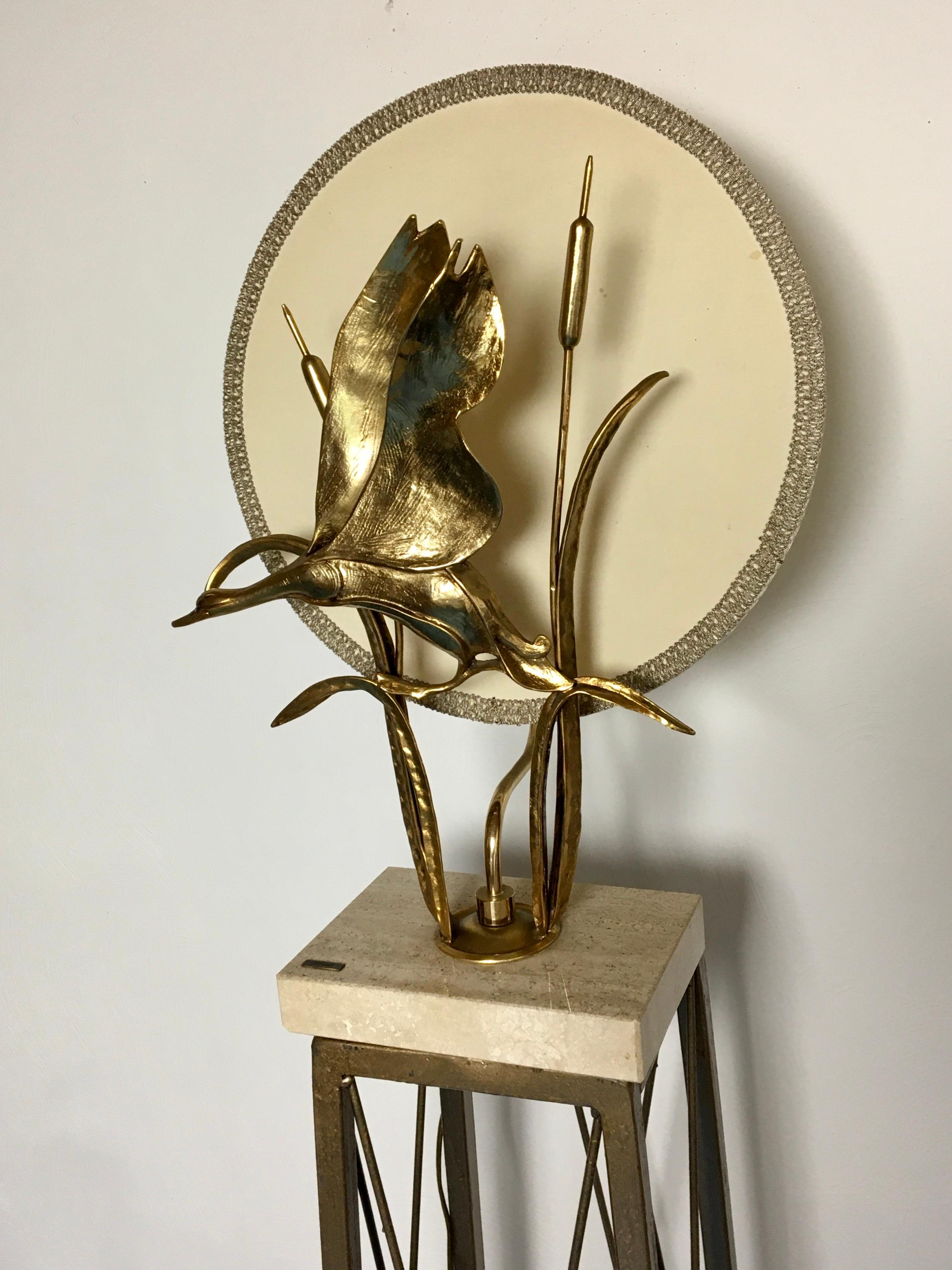 Brass Lancia Table Lamp with flying Birds in sunset For Sale