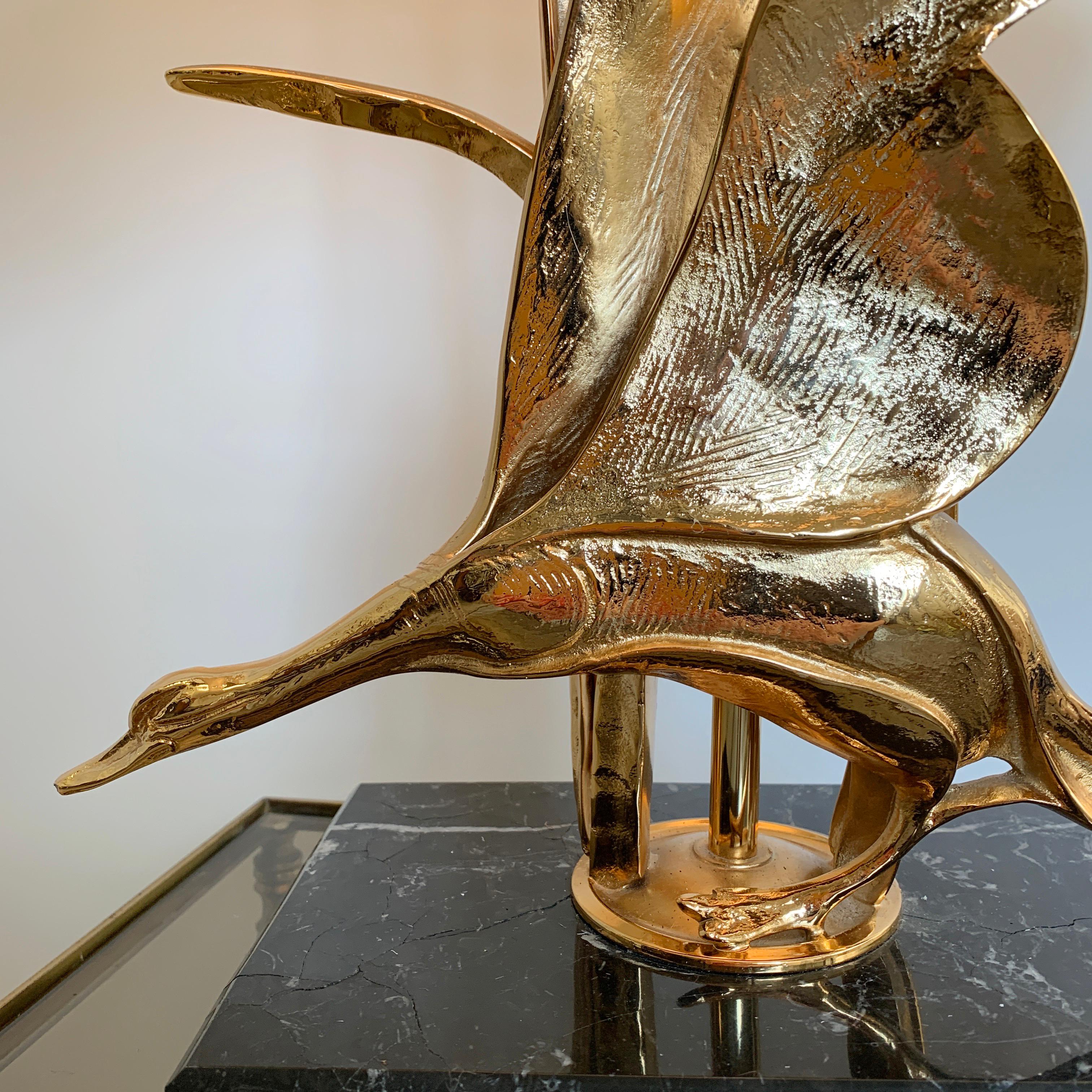 Lanciotto Galeotti Gold Goose Table Lamp, Italy, 1970s In Good Condition For Sale In Hastings, GB