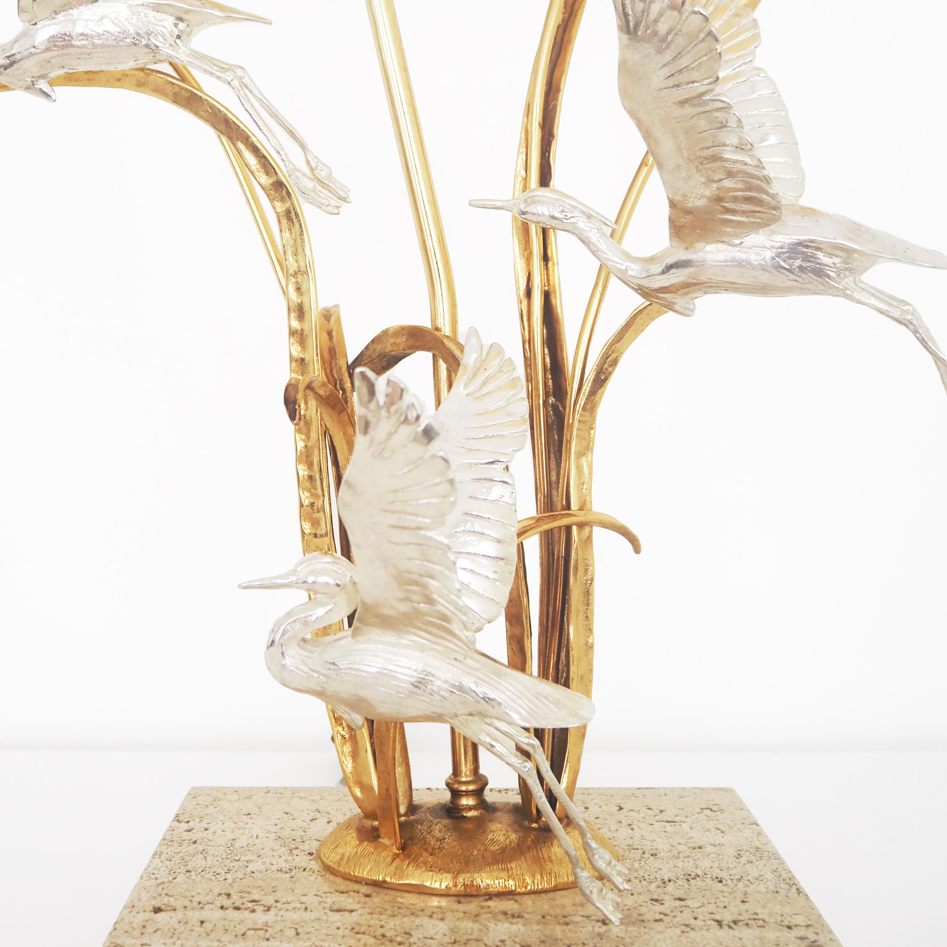 Italiano Lanciotto Galeotti Lampada da tavolo Heron di metà secolo in ottone dorato e argentato, Italia in vendita