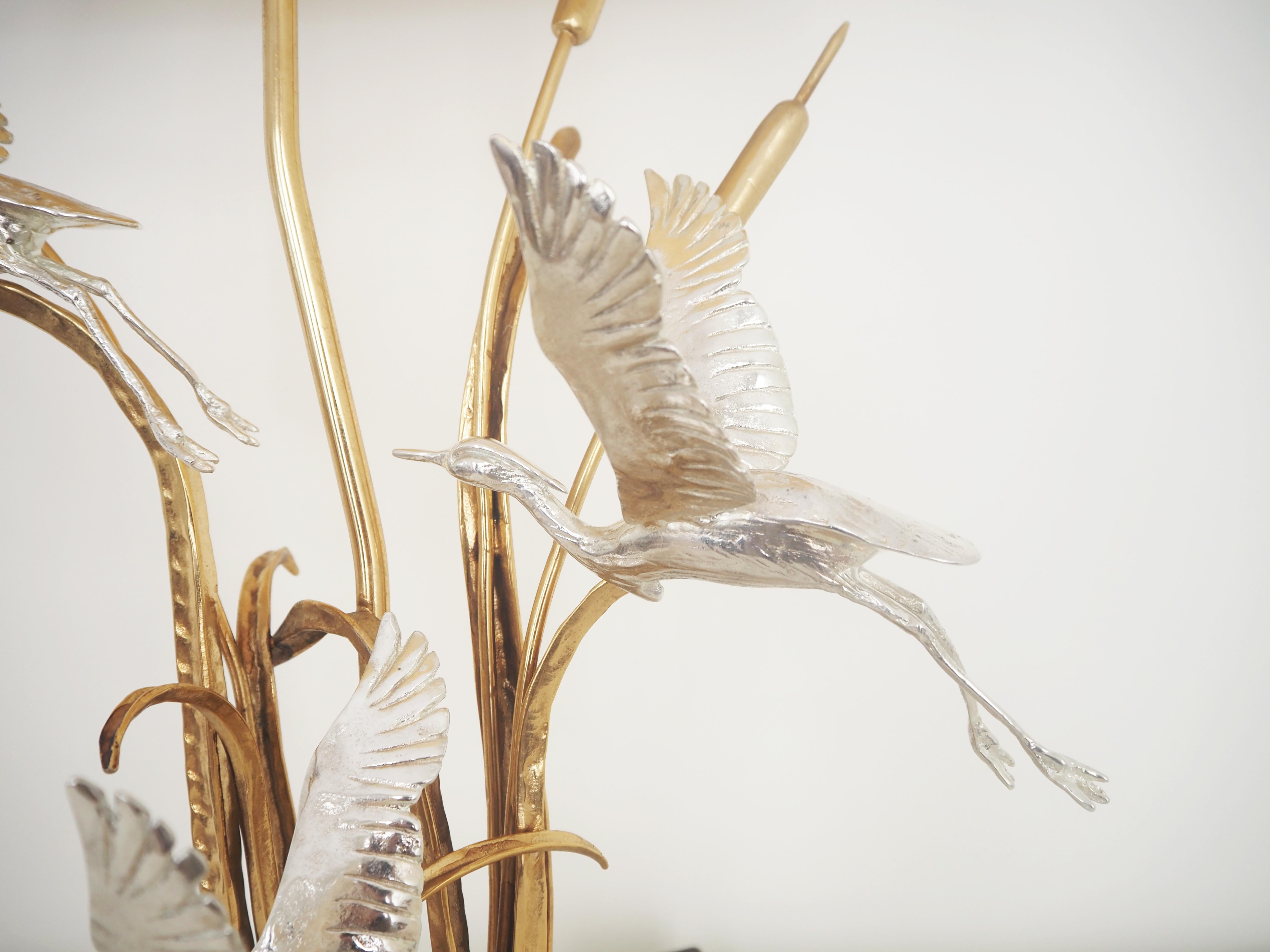 Gilt Lanciotto Galeotti Mid-Century Heron Table lamp in Gilded&Silvered Brass, Italy For Sale