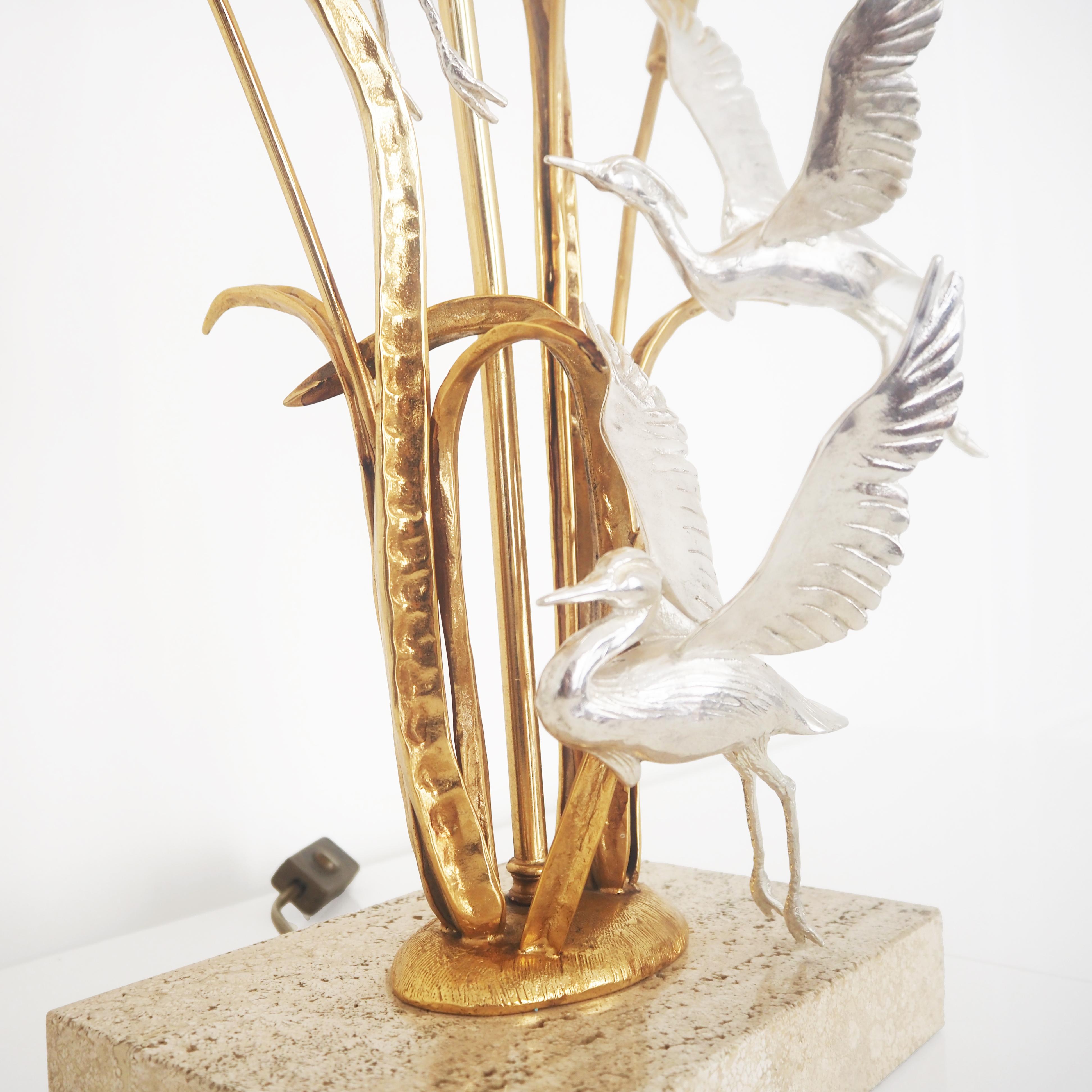 Lanciotto Galeotti Lampada da tavolo Heron di metà secolo in ottone dorato e argentato, Italia In condizioni buone in vendita a London, GB