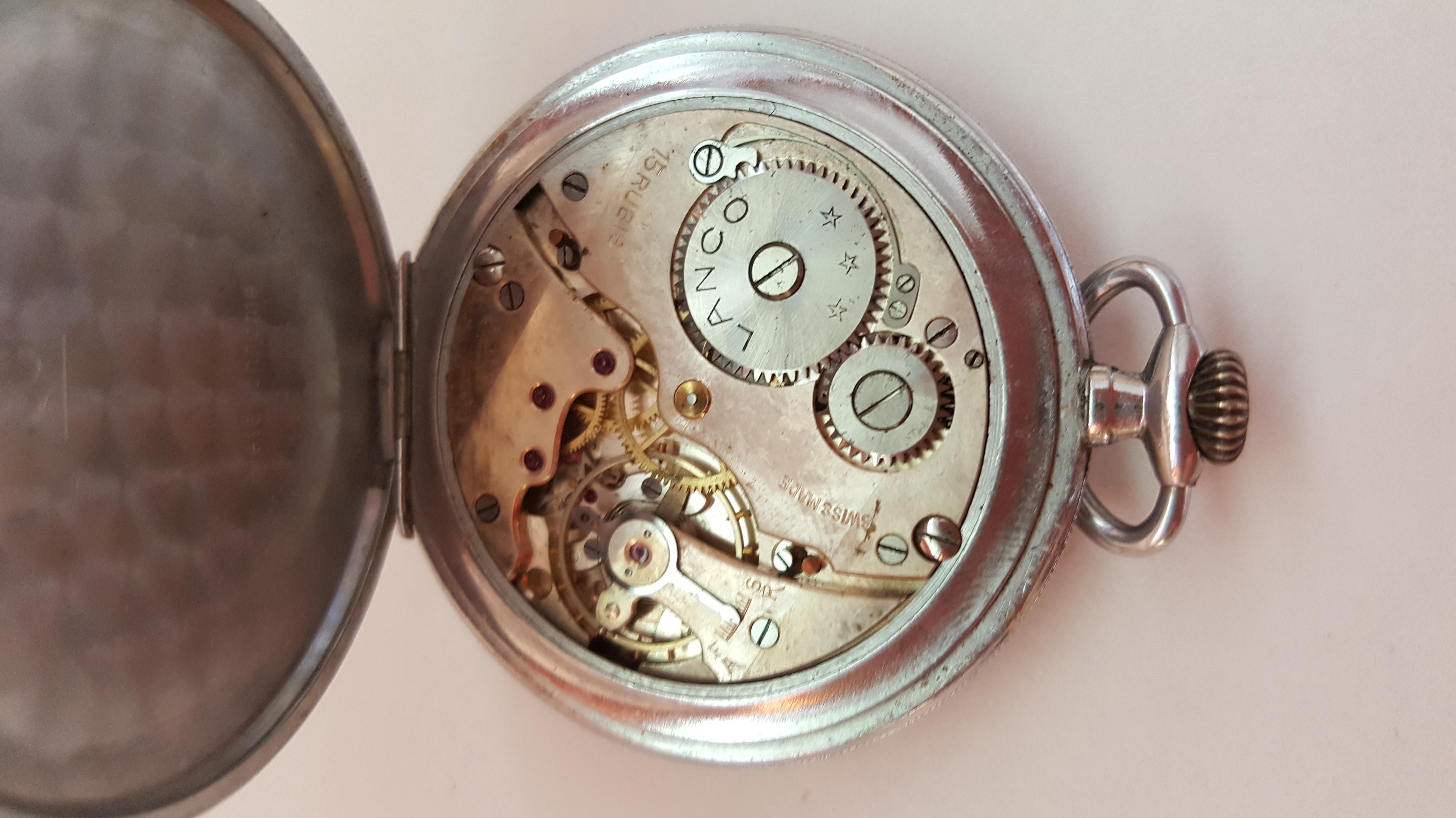 Lanco Pocket Watch 1950s, Chrome Case, Working, Slim Modern Design, 15 Jewel 2