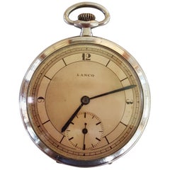 Lanco Pocket Watch 1950s, Chrome Case, Working, Slim Modern Design, 15 Jewel