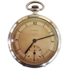 Used Lanco Pocket Watch 1950s, Chrome Case, Working, Slim Modern Design, 15 Jewel