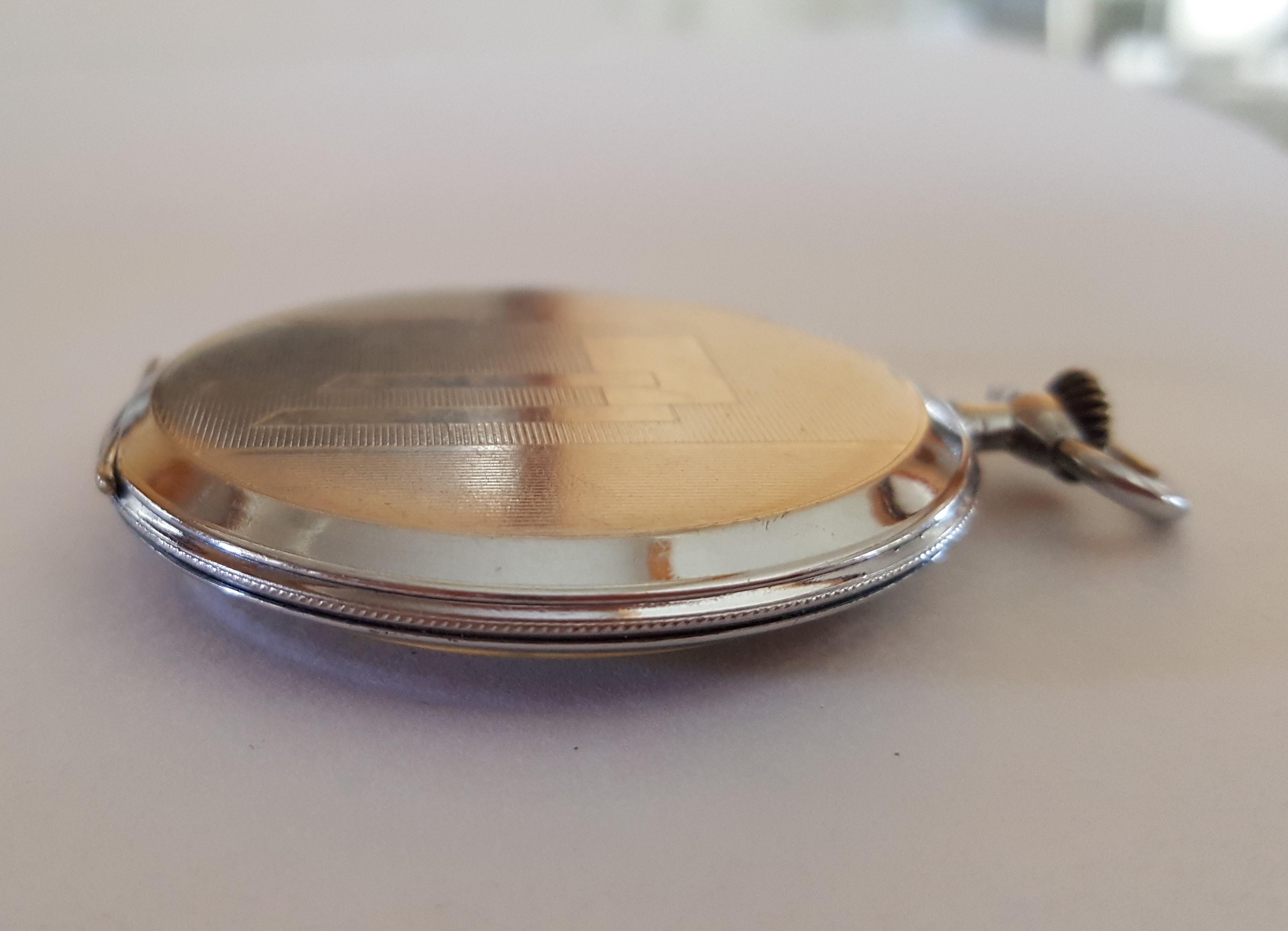 Lanco Pocket Watch 1950s, Chrome Case, Working, Slim Modern Design 1