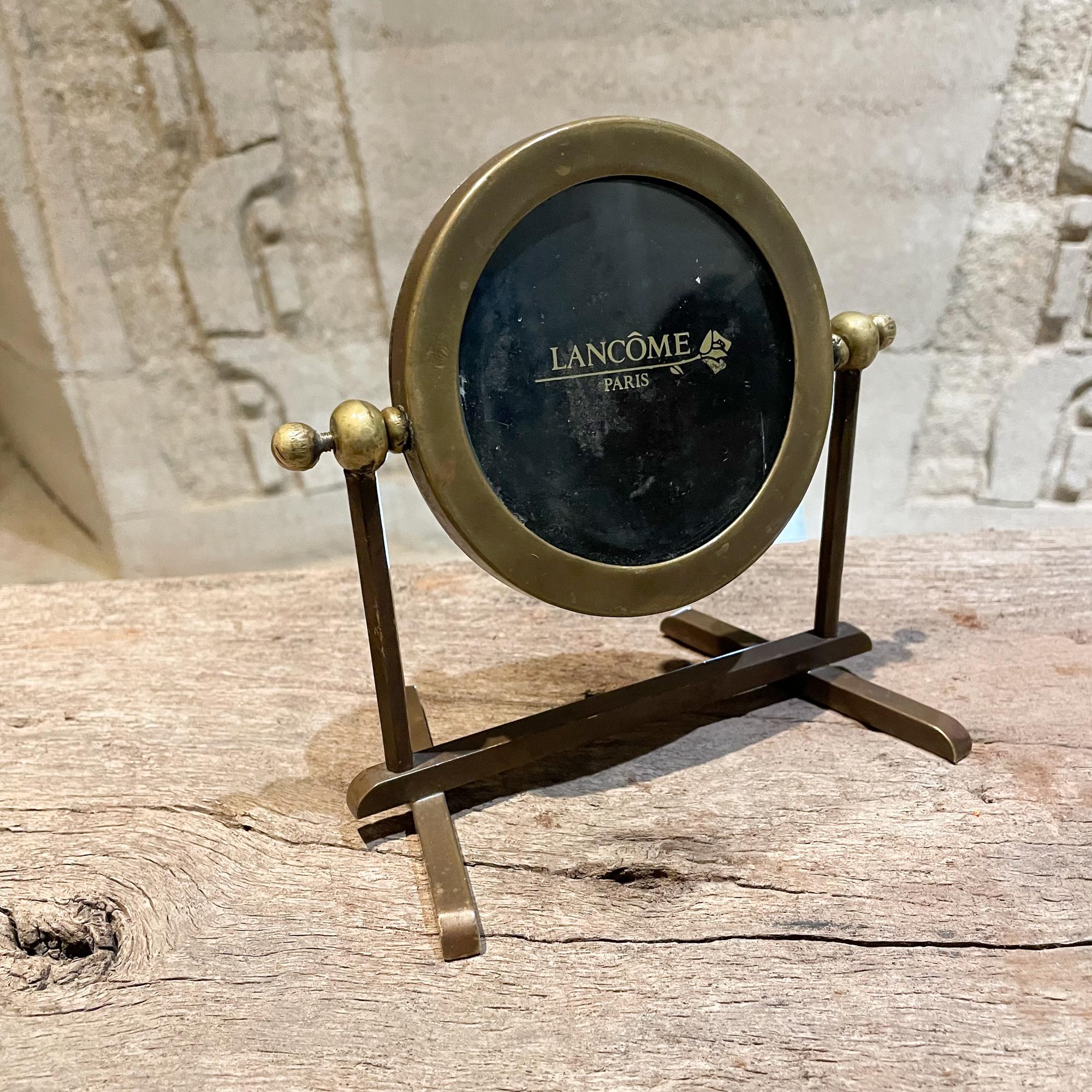 French Lancome Paris Art Deco Round Brass Picture Frame on Display Stand France