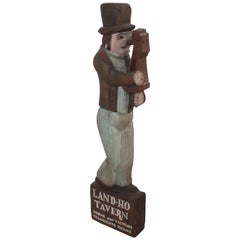 Antique Land-Ho Tavern Sign Hand Carved Prop