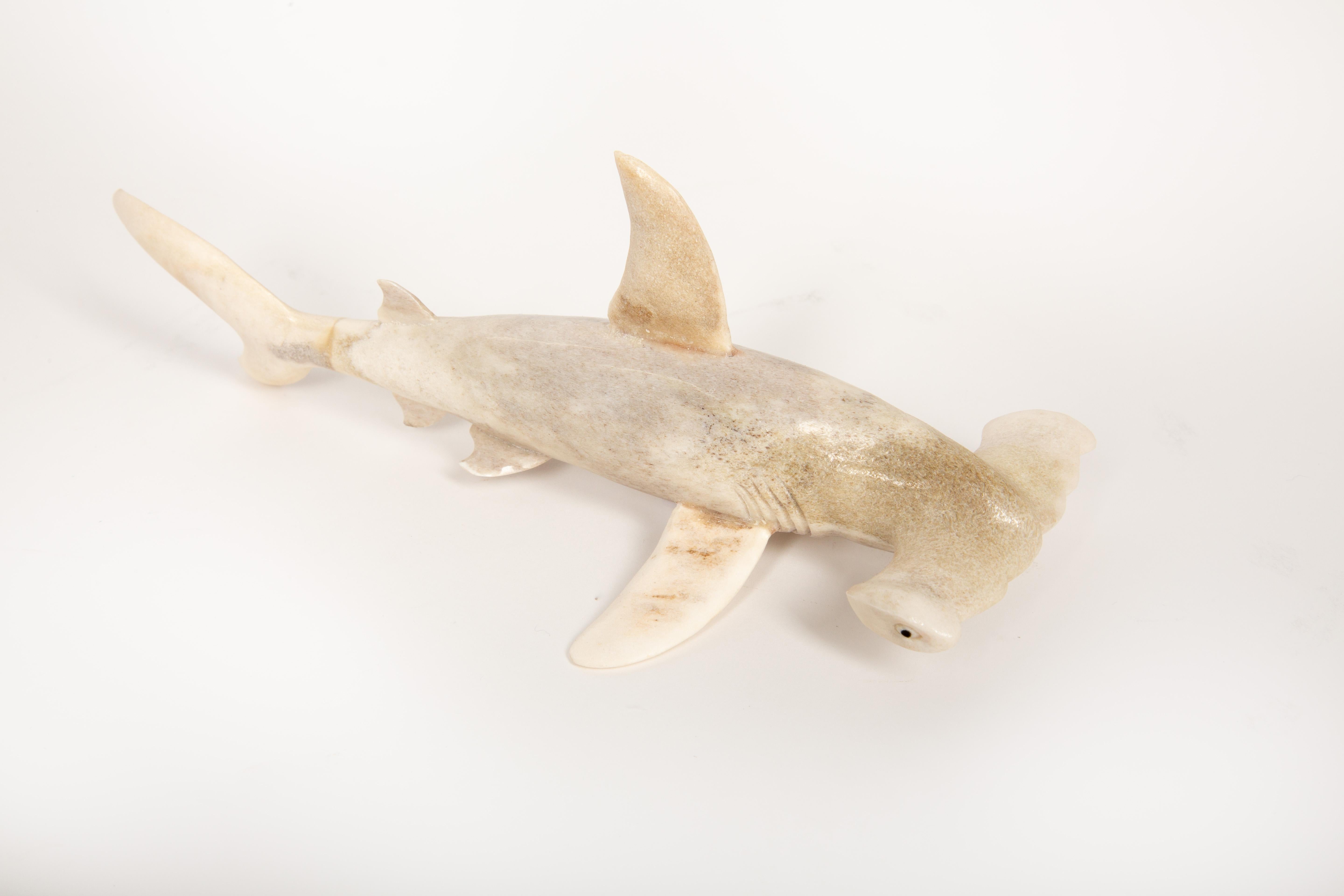 Indonesian Land Meets Sea: Hand-Carved Moose Antler Hammerhead Shark For Sale