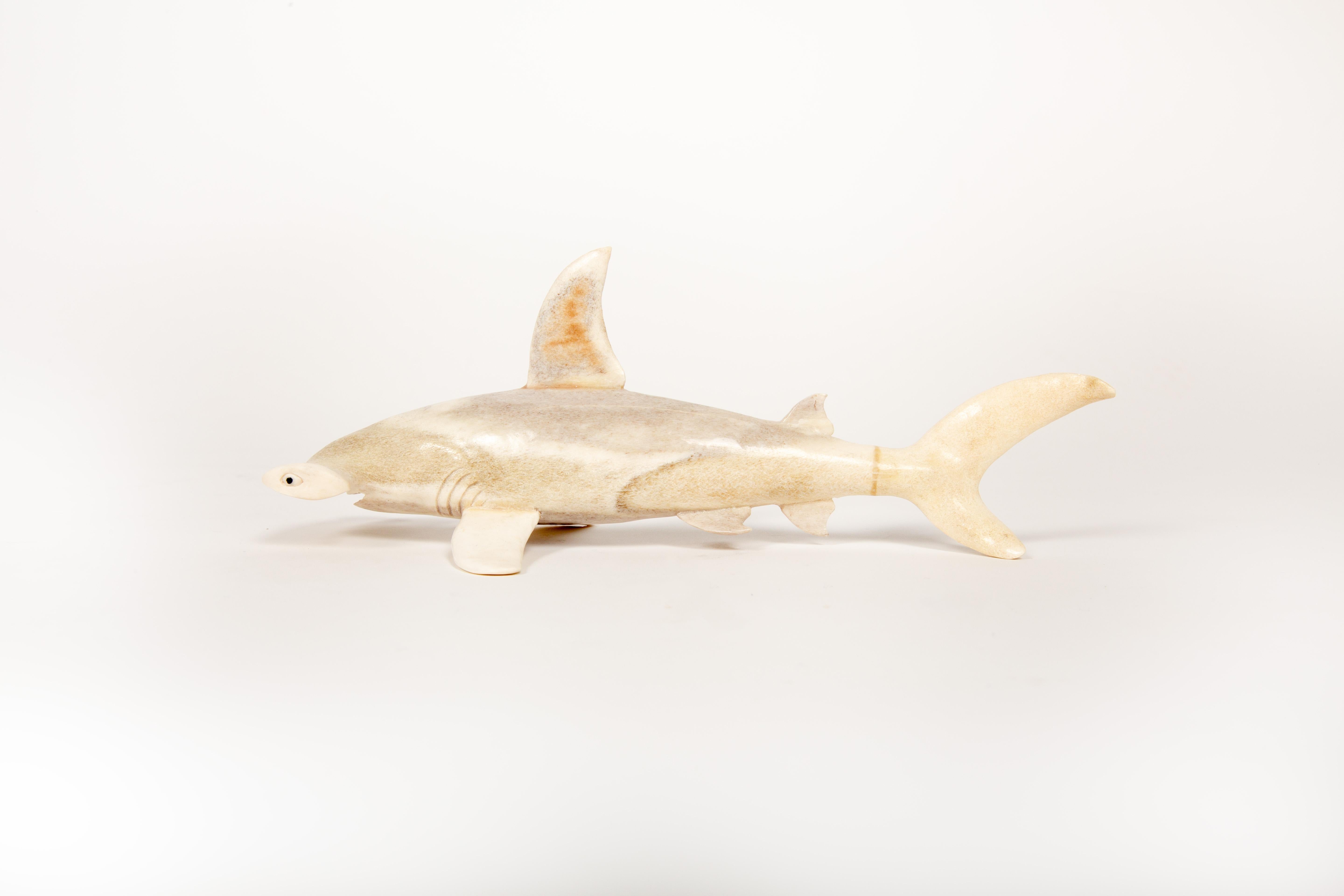 Land Meets Sea: Hand-Carved Moose Antler Hammerhead Shark In New Condition For Sale In New York, NY