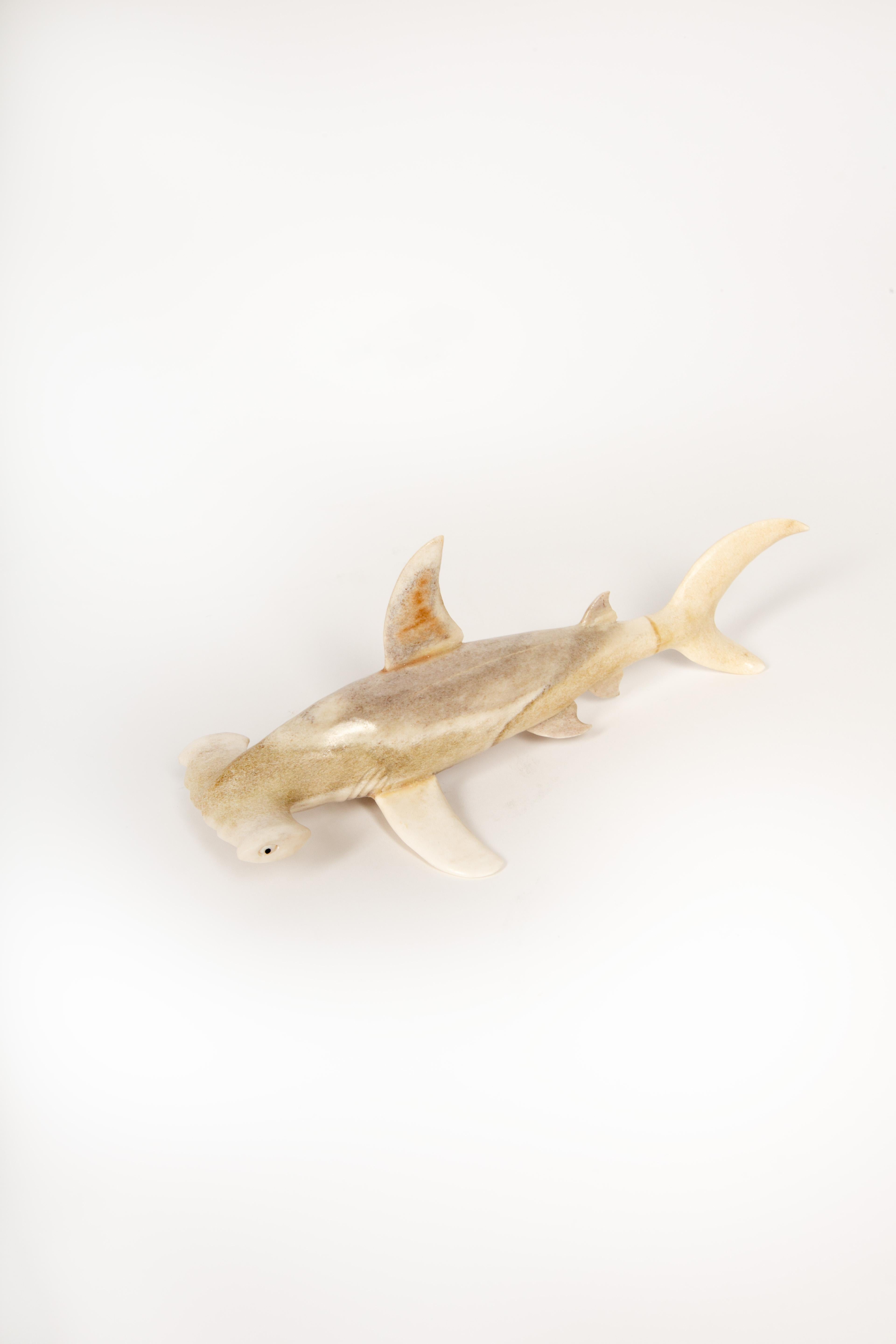 Contemporary Land Meets Sea: Hand-Carved Moose Antler Hammerhead Shark For Sale