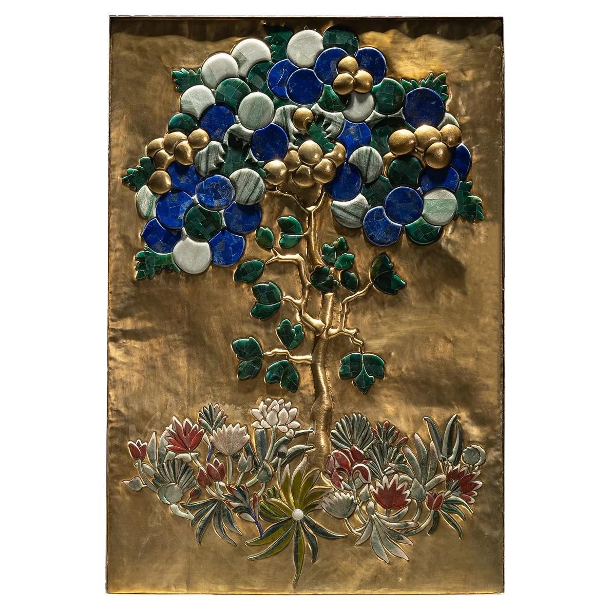 Land of Legends Panel in Brass and Semi Precious Stones