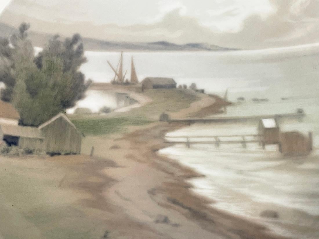 Piatto da parete in porcellana con paesaggio marino di Bing & Grøndahl, Danimarca 1902-1914 In condizioni buone in vendita a Delft, NL