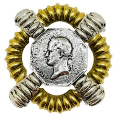 LANDAU signé vintage gold silver tone coin massive designer broche