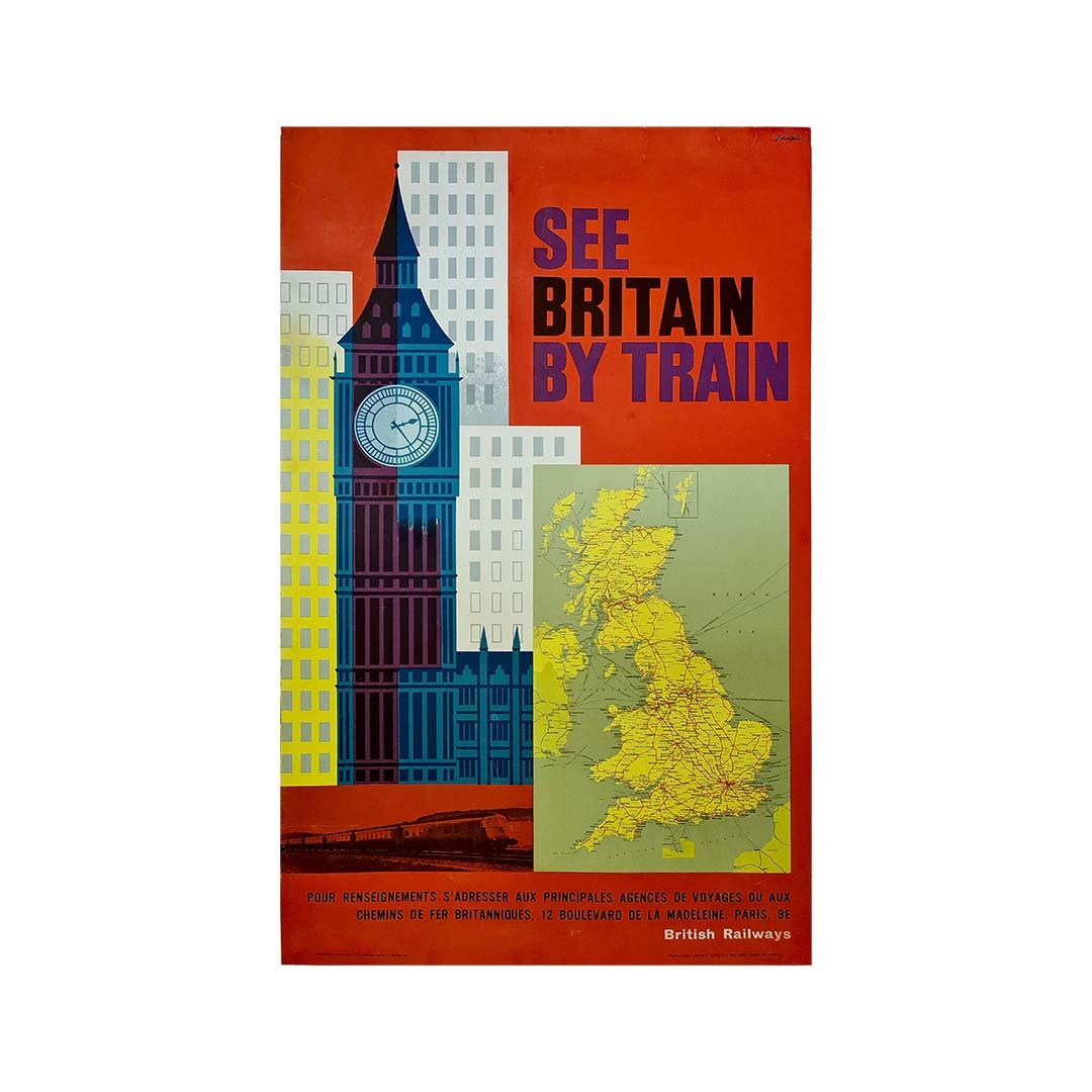 CIRCA 1960 Originalplakat von Lander -  Großbritannien mit dem Zug sehen - London im Angebot 3