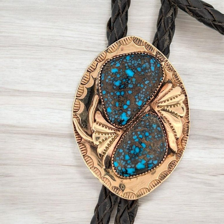 Important Vintage Native American Navajo New Lander Blue Turquoise Sterling Silver Gold Necklace Important Vintage Native American Navajo New Lander Blue Turquoise Sterling Silver Gold Necklace
