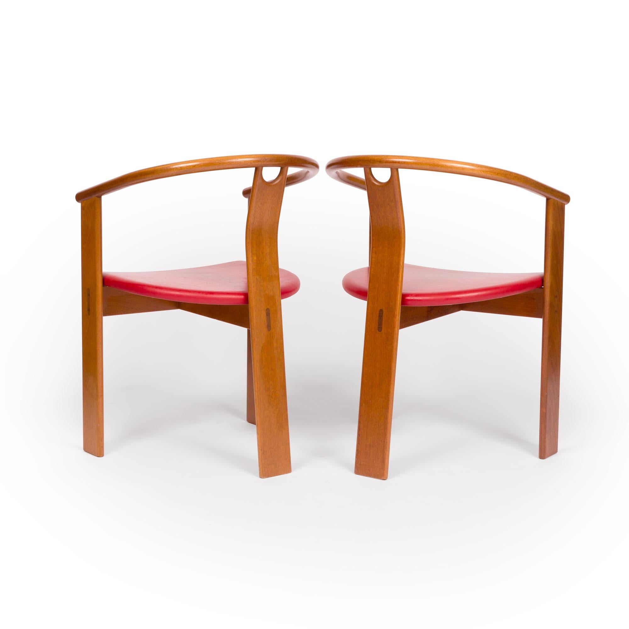 Teck Landerholm & Lund Danish Mid Century Tripod Dining Chairs in Teak Set of Six 196 en vente