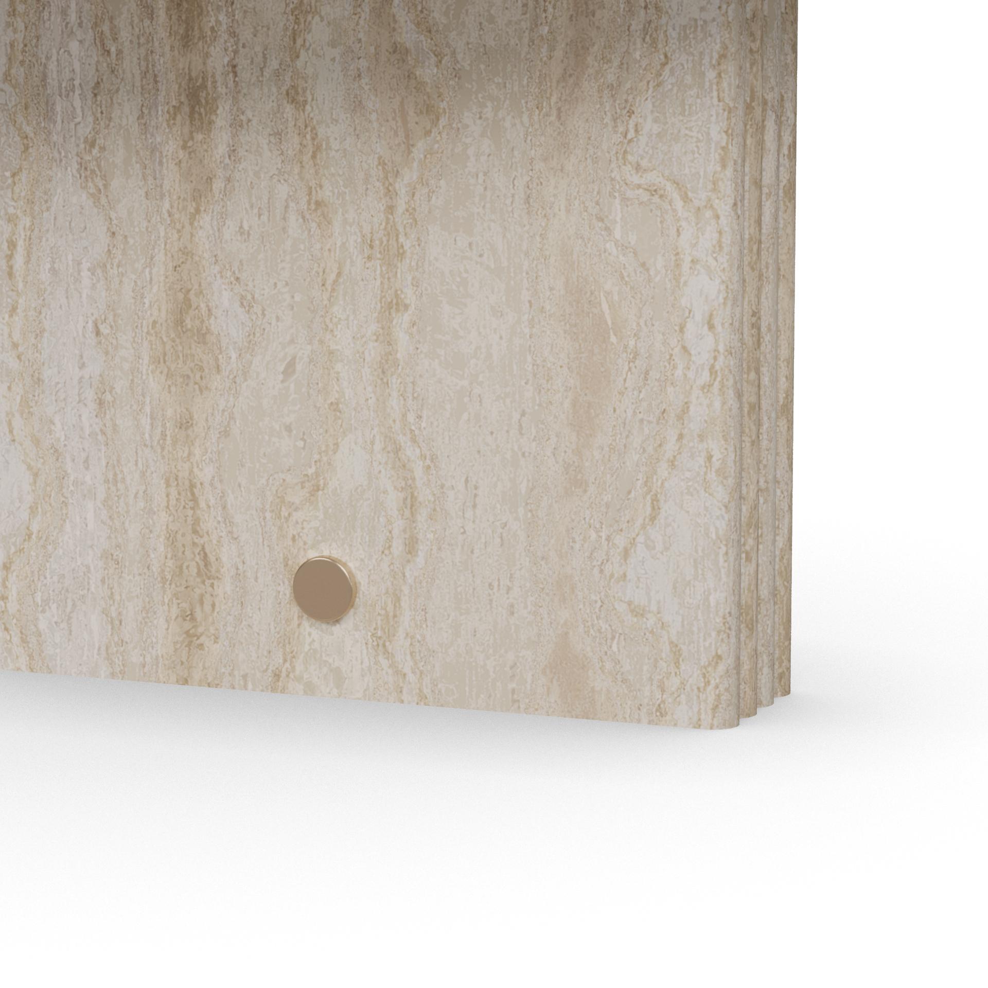 Fait main Landi Coffee Table by Nolita Harbour: Travertine Stone Table with Brass Details. en vente