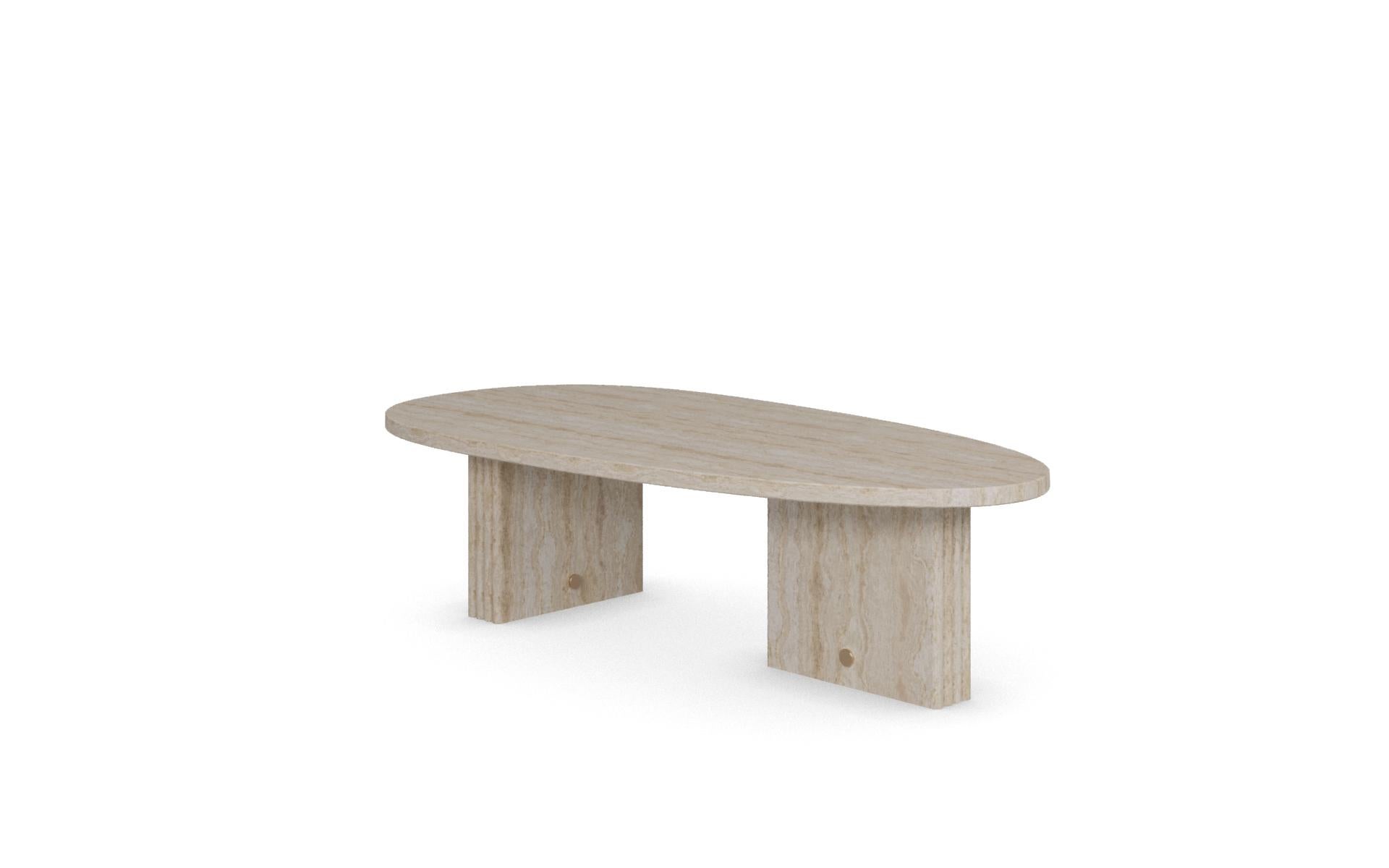 XXIe siècle et contemporain Landi Coffee Table by Nolita Harbour: Travertine Stone Table with Brass Details. en vente
