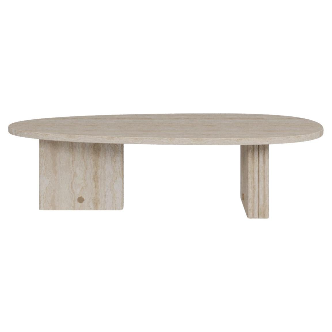Landi Coffee Table by Nolita Harbour: Travertine Stone Table with Brass Details. en vente