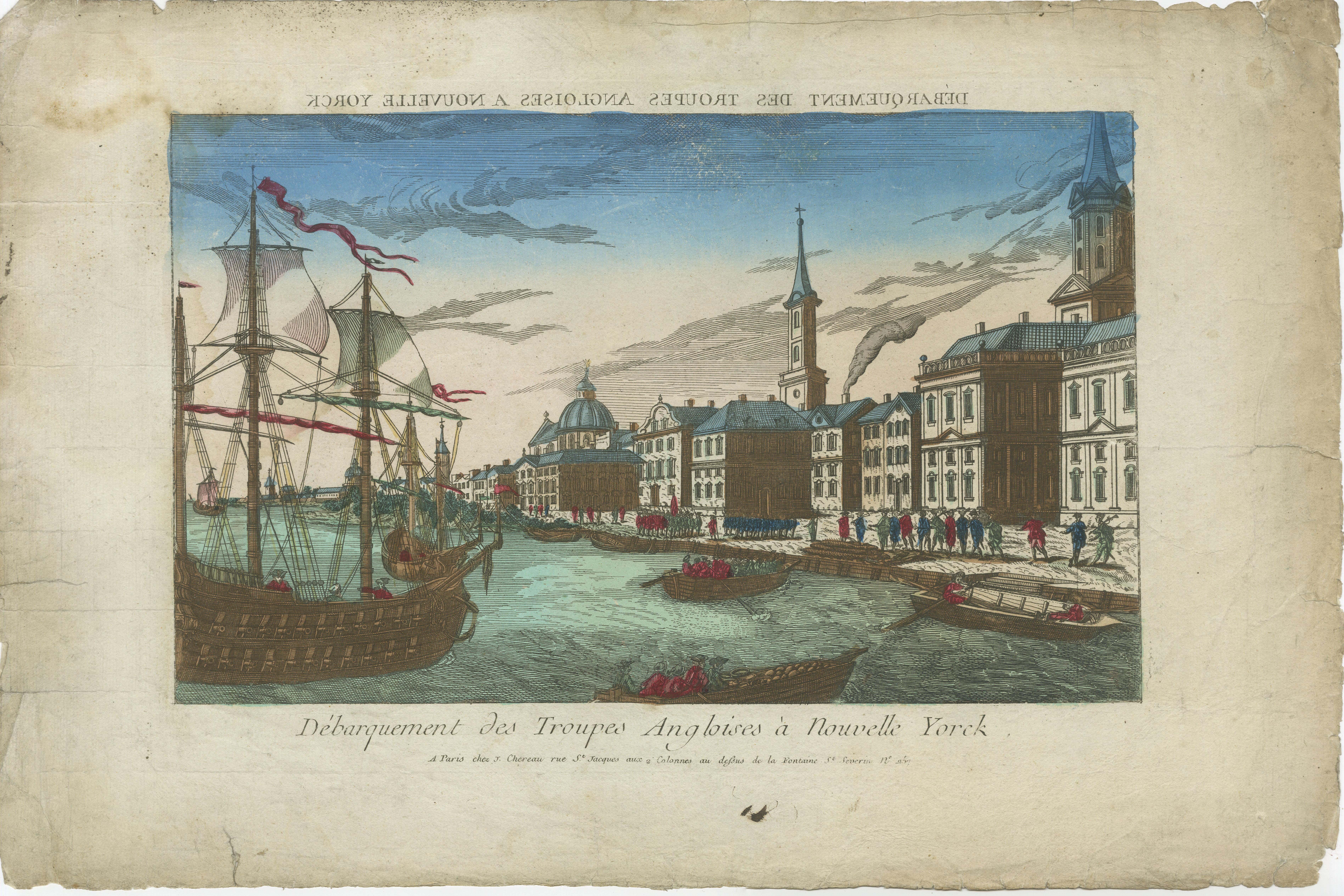 Landing of the British Troops in New York – Hand-Colored Optical View, ca. 1776