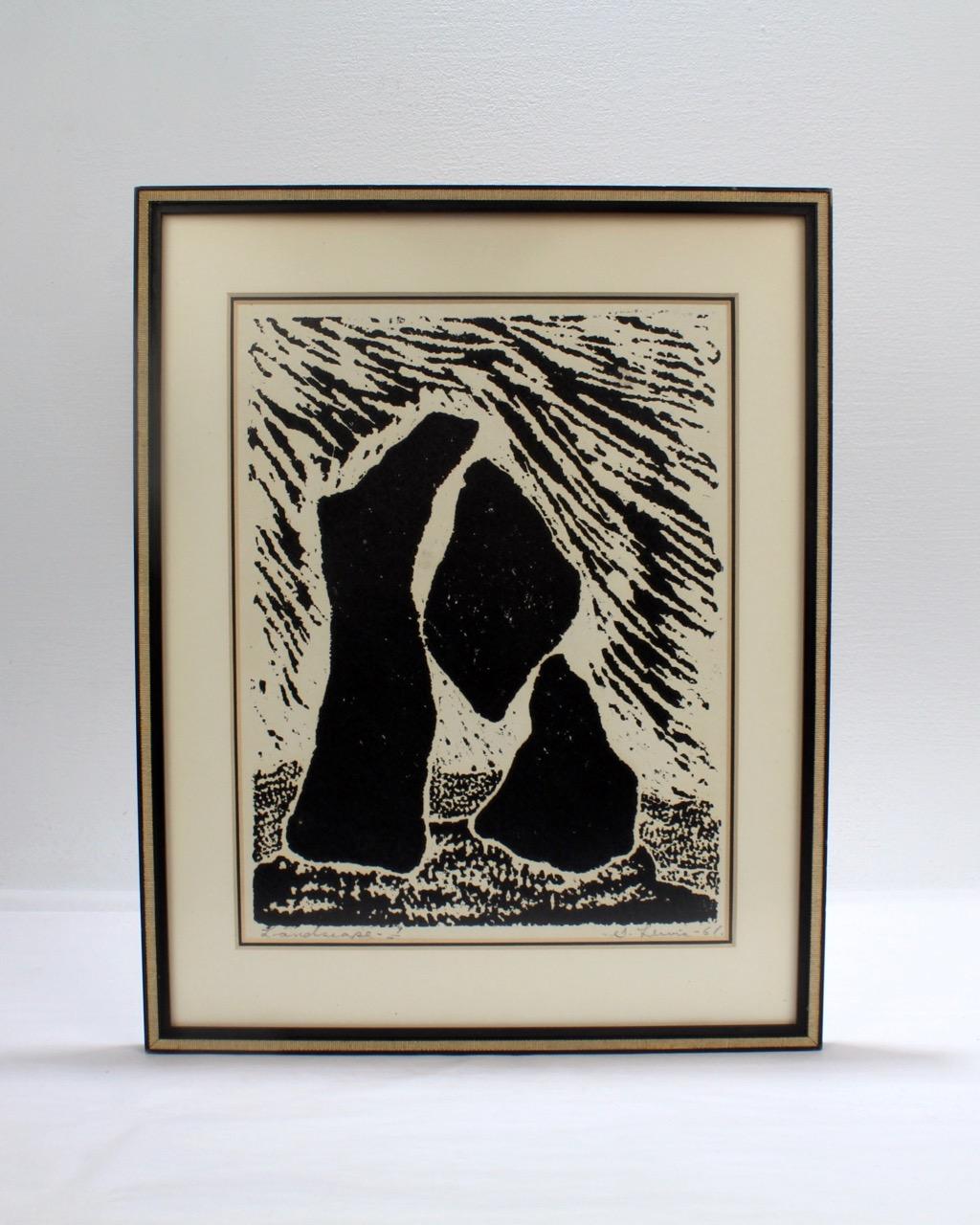 Lithographie moderniste de l'artiste canadien Stanley Lewis sur papier vélin.

Intitulé : Paysage

Titré et numéroté 9/30 en bas à gauche.

Signé S. Lewis et daté 1961 en bas à droite.

Taille de la vue : environ 8 1/4 in. par 10 3/4