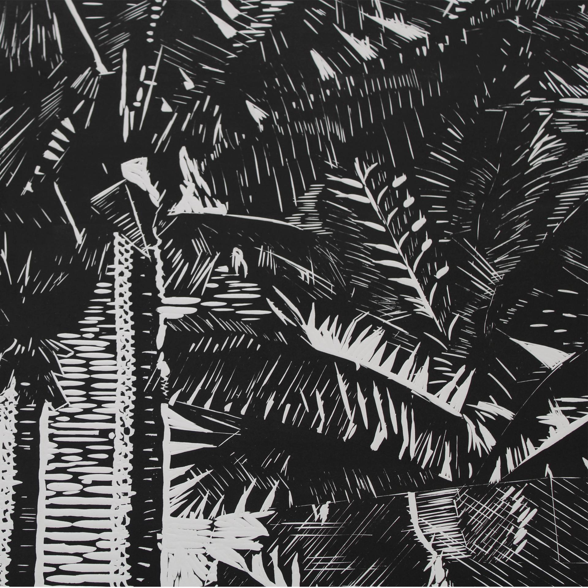 „Landscape“-Kunstwerk, Linolschnitt und Radierungstechnik, Schwarz und Weiß von Miki Leal (21. Jahrhundert und zeitgenössisch) im Angebot