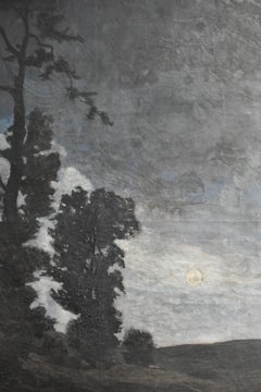 Landscape at twilight painting, XIXth c.