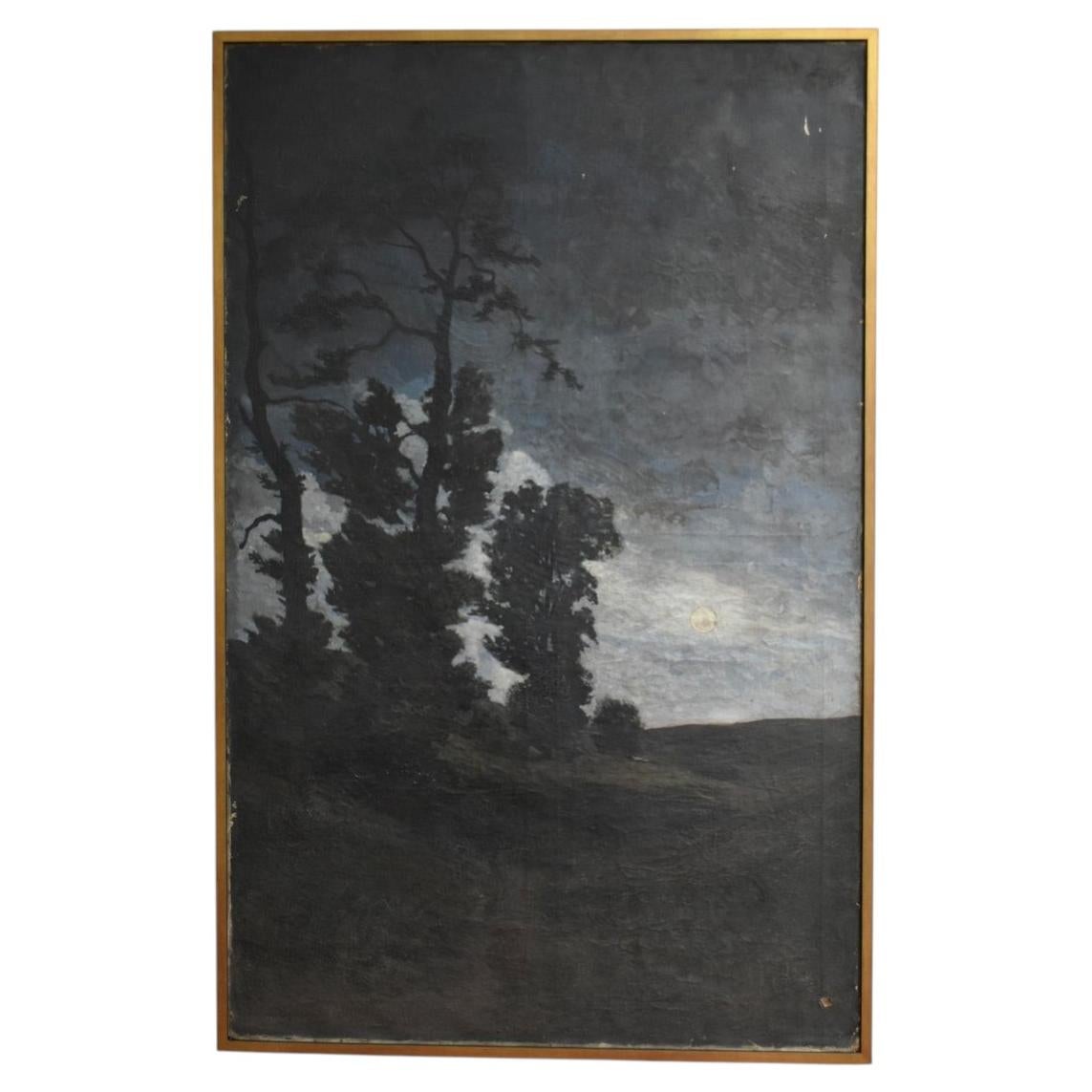 Landscape at twilight painting, XIXth c. For Sale