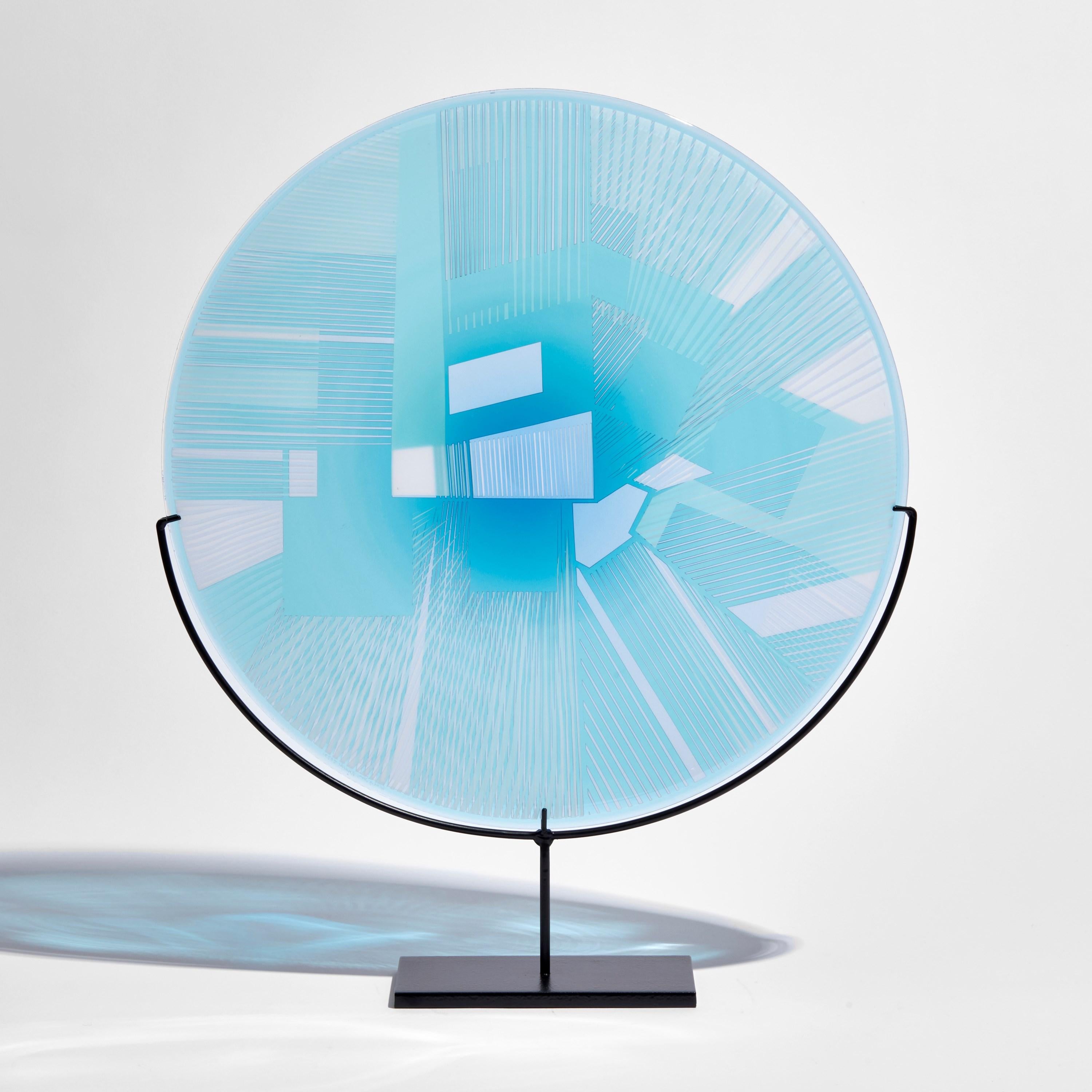 British Landscape Blue on Blue I, aqua & jade Glass Sculptural Plate by Kate Jones For Sale