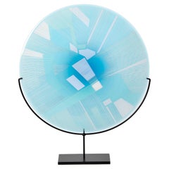 Landscape Blue on Blue I, aqua & jade Glass Sculptural Plate by Kate Jones